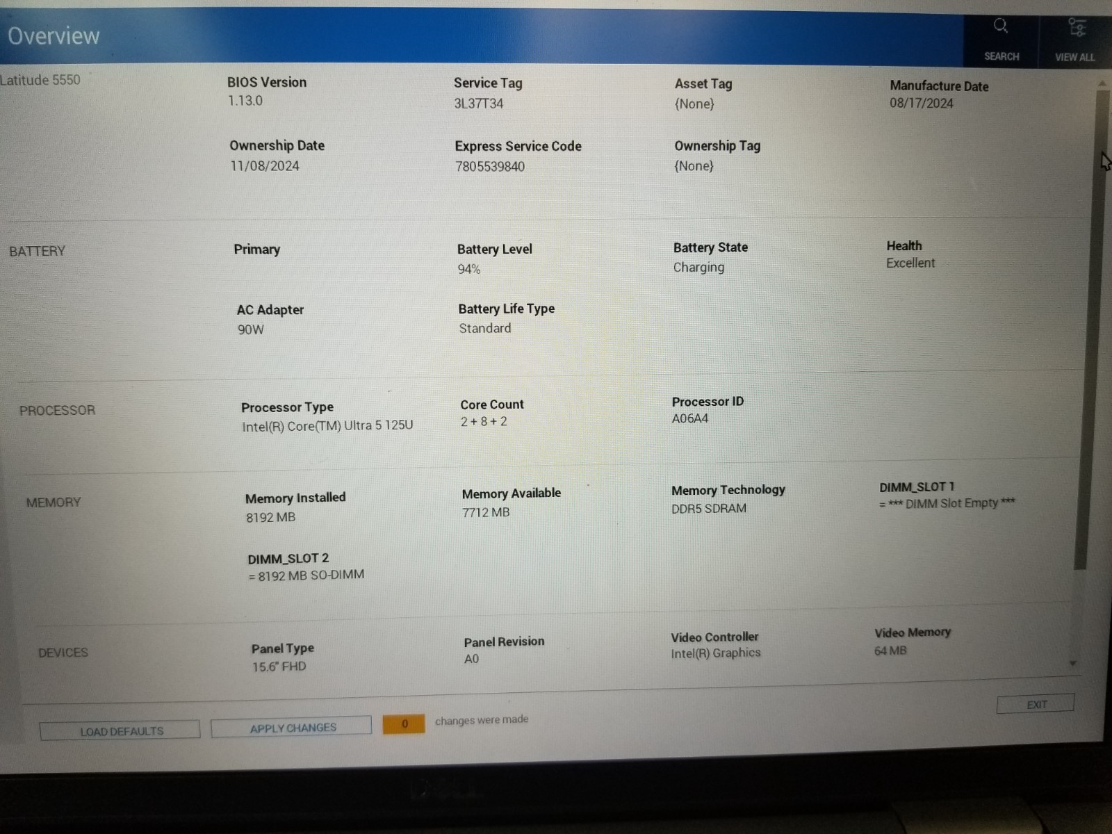 Dell Latitude 5550 / Intel Core Ultra 5 125U / 8GB RAM / No SSD / FREE DELIVERY