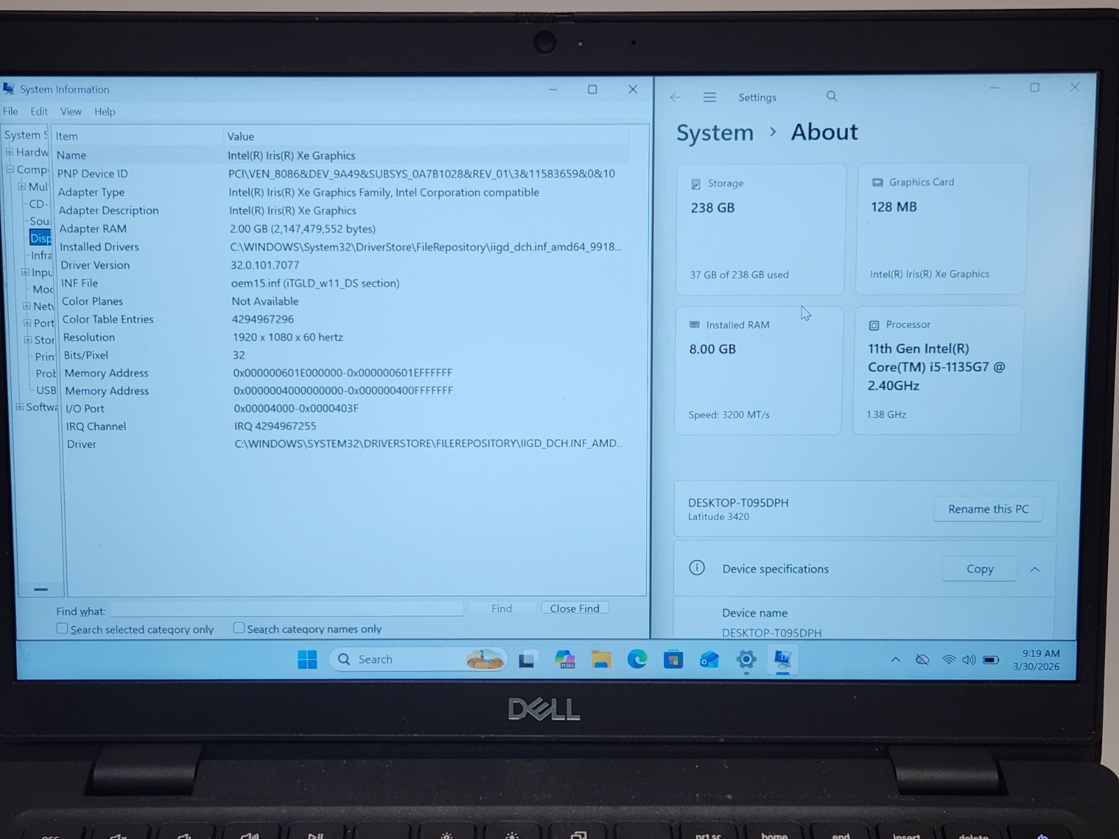 Dell Latitude 3420 Core i5-1135G7 2.4GHz 8GB 256GB NVMe 14″ W11P Laptop *READ*