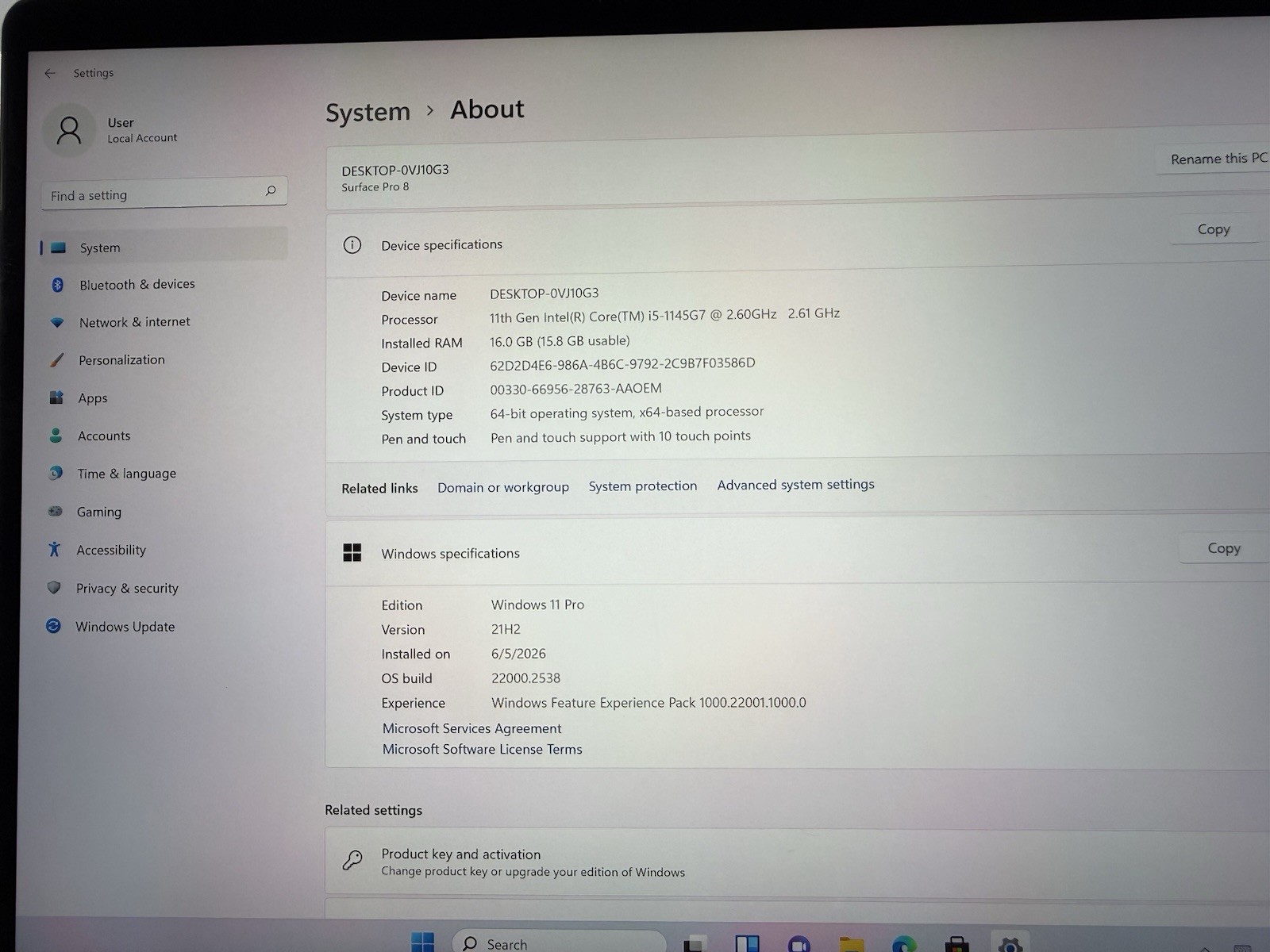 Microsoft Surface Pro 8 (1982) i5-1145G7 – 16GB RAM – 256GB 120Hz – Win 11 Pro