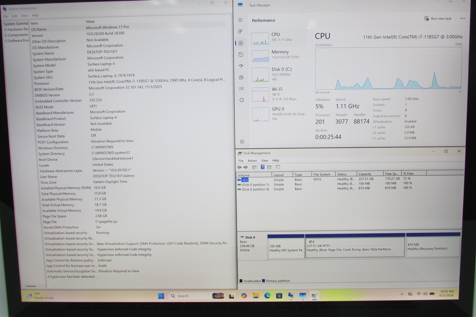 Microsoft Surface Laptop 4 1979 i7-1185G7 3.0GHz 16GB RAM 256GB 15″ W11Pro DENT