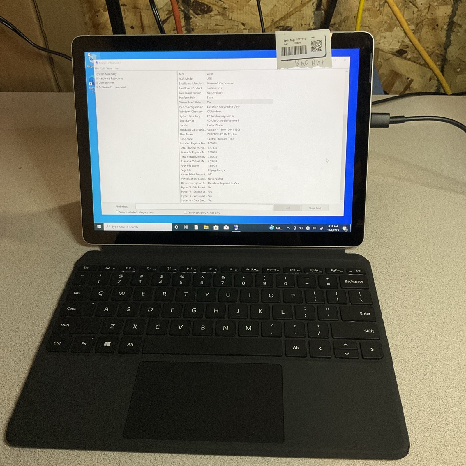 Surface Go 2 4425Y 1.70GHz 8GB 128GB W10 Pro Bad Battery No Charger