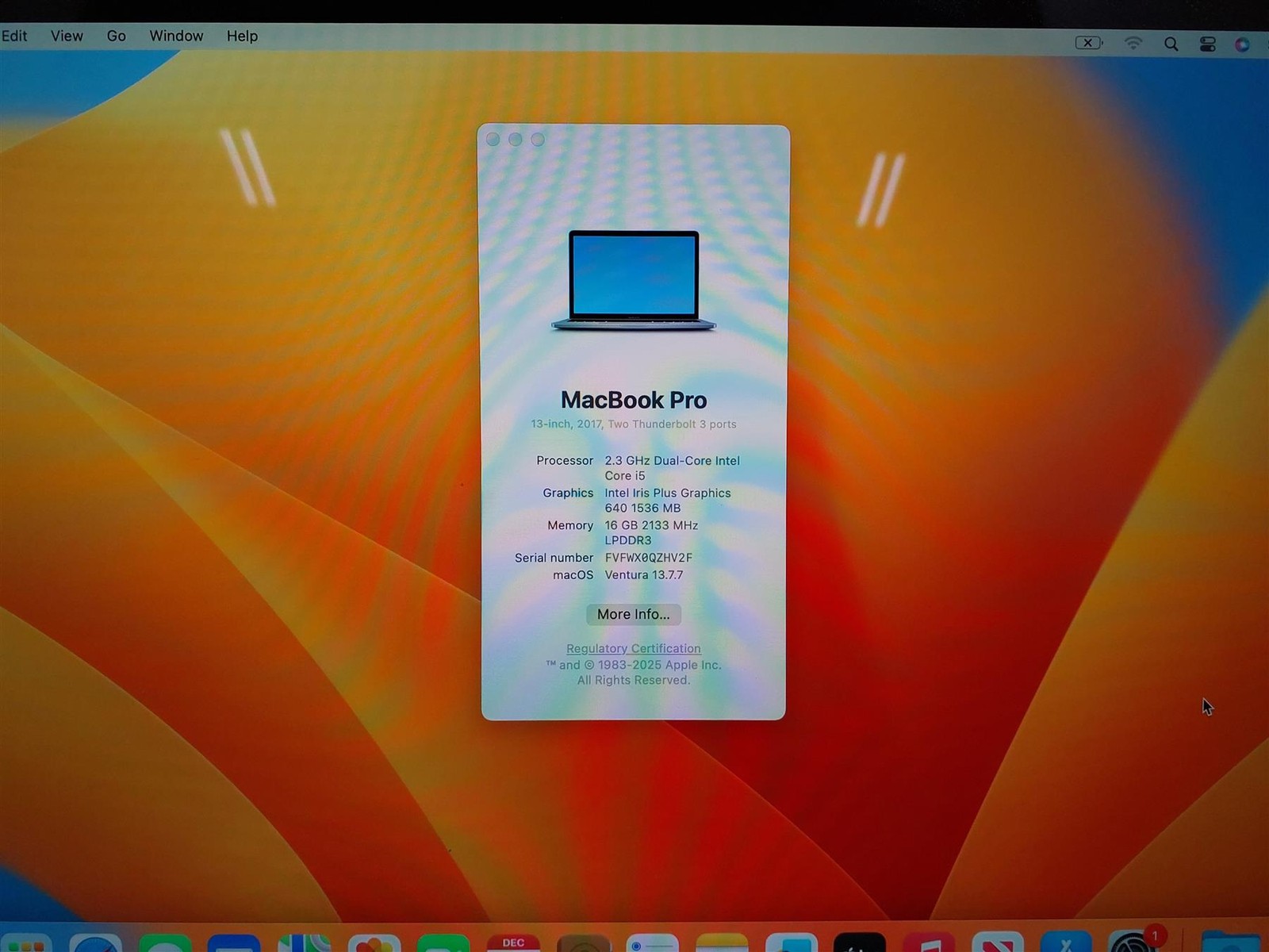 Apple MacBook Pro 2017 13″ Intel Core i5 16GB RAM 500 GB SSD *Read*