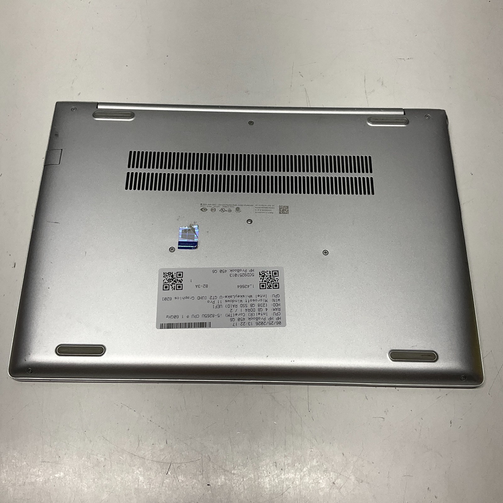 HP ProBook 450 G6 15.6″ Intel i5-8265U @ 1.6GHz 4GB RAM 256GB SSD Windows 11 Pro