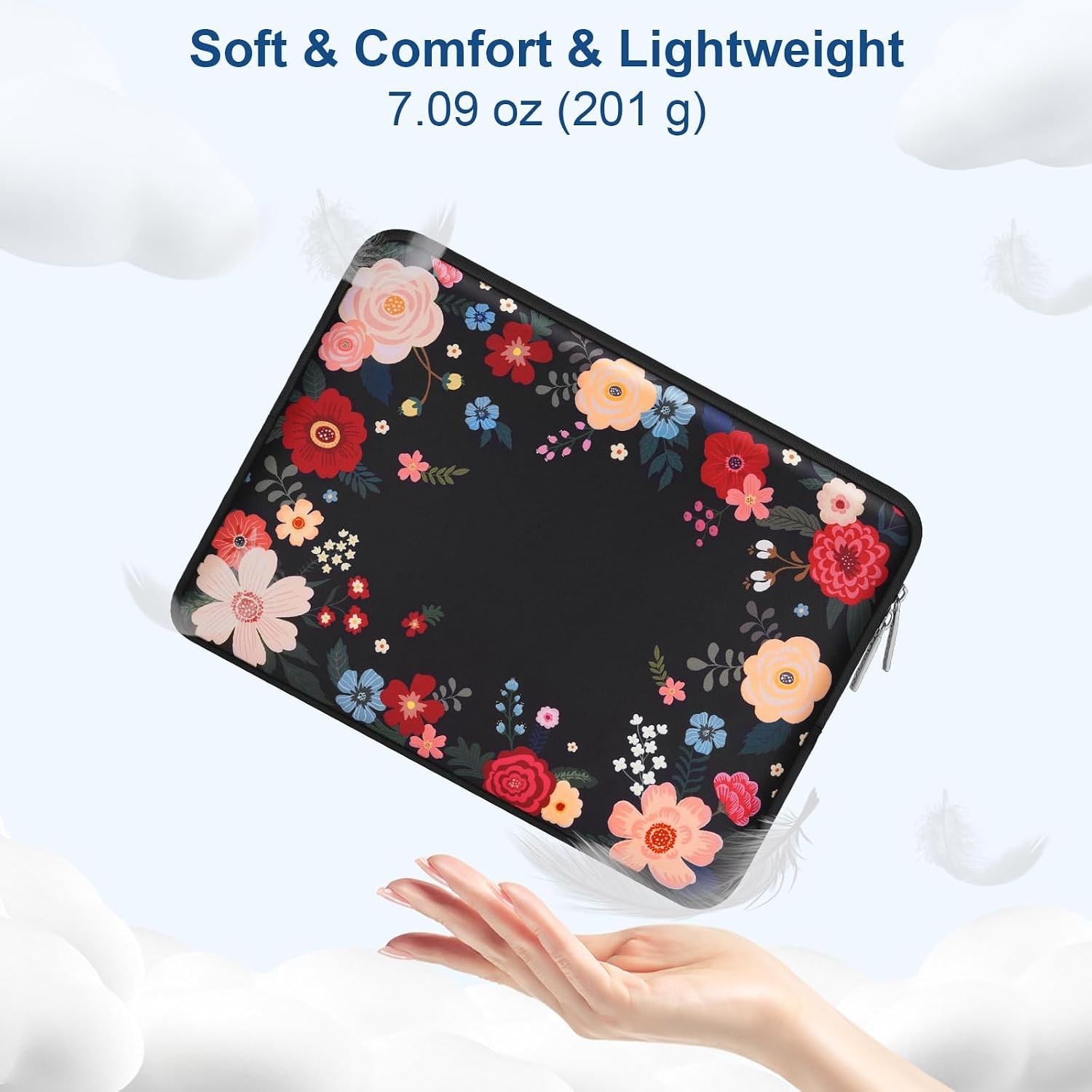 Neoprene Laptop Sleeve Bag for 13-13.3 inch MacBook Air/Pro 13, Ink Dyed Flowers