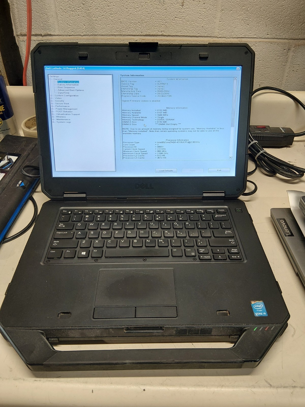 Dell Rugged 14-1504 i5-4th Gen-8GB NOHDD/CORD/BATTERY #922