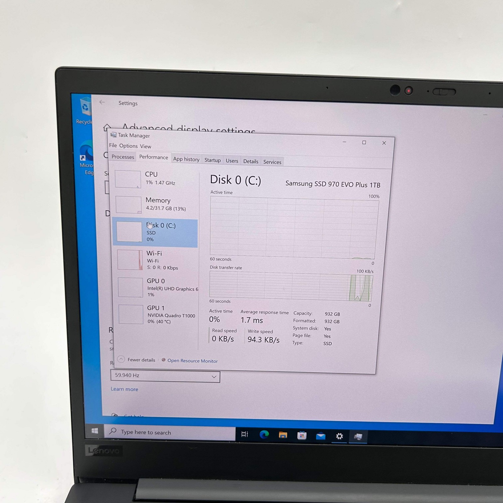 Lenovo ThinkPad P1 Gen 2 15.6″ i7-9850H 2.6GHz 32GB RAM 1TB SSD Quadro T1000