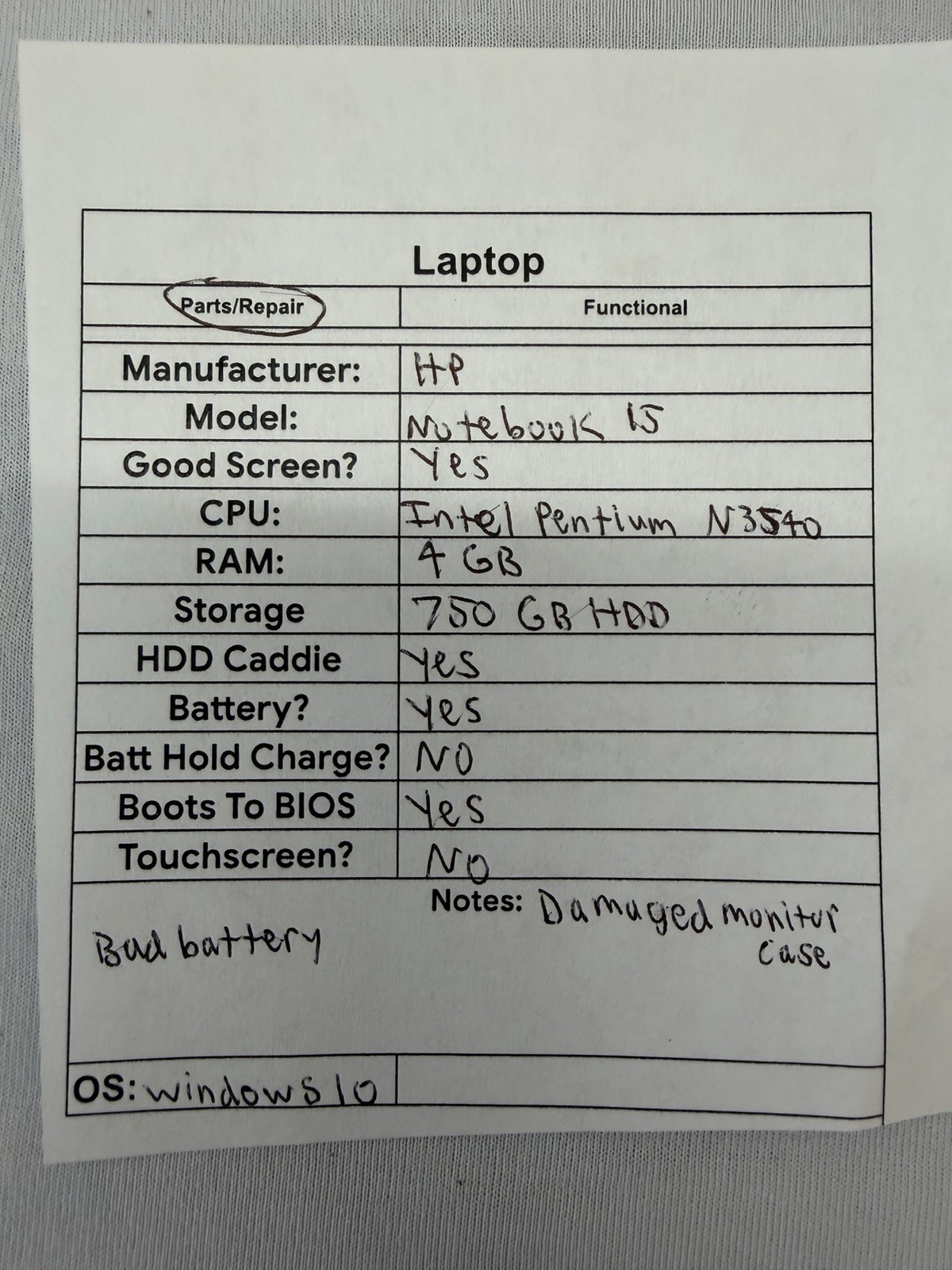 HP Notebook 15 Laptop – Good Screen – Intel Pentium N3540 – Read Desc