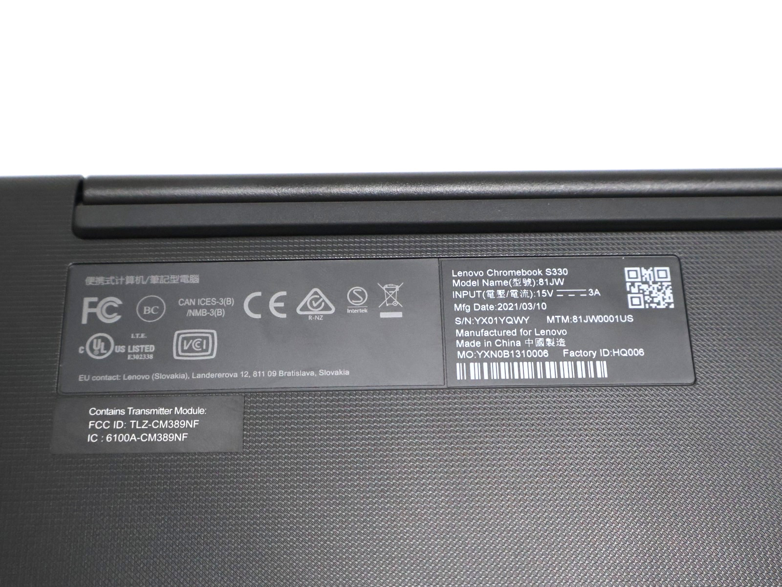 Lenovo Chromebook S330 MediaTek 8173C 4GB LPDDR3 HDD 32GB EMMC Laptop No Adapter