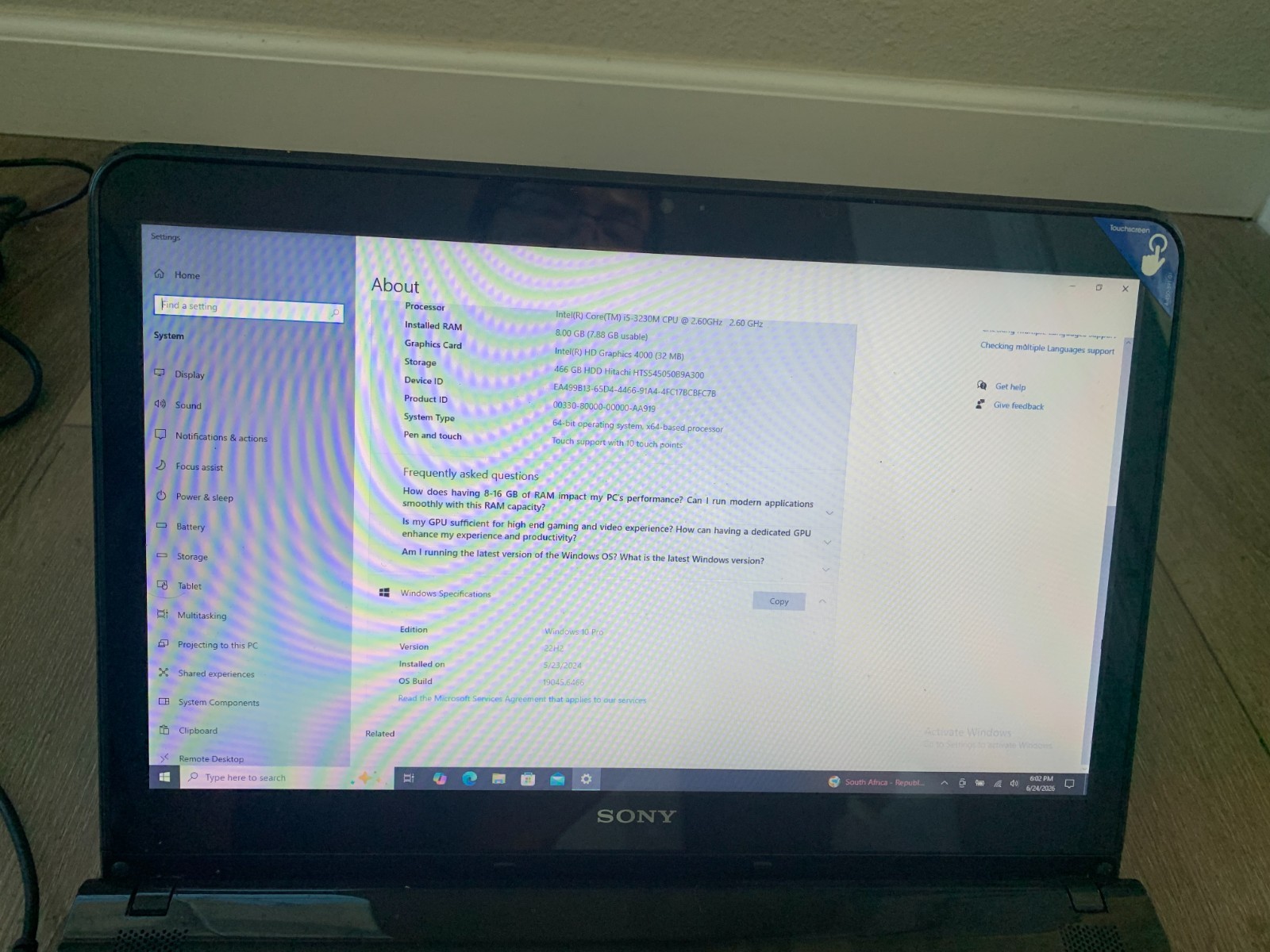 Sony SVE14AJ16L Laptop 14″ Intel Core i5-3230M 2.60GHz 8GB RAM 500GB HDD Win 10