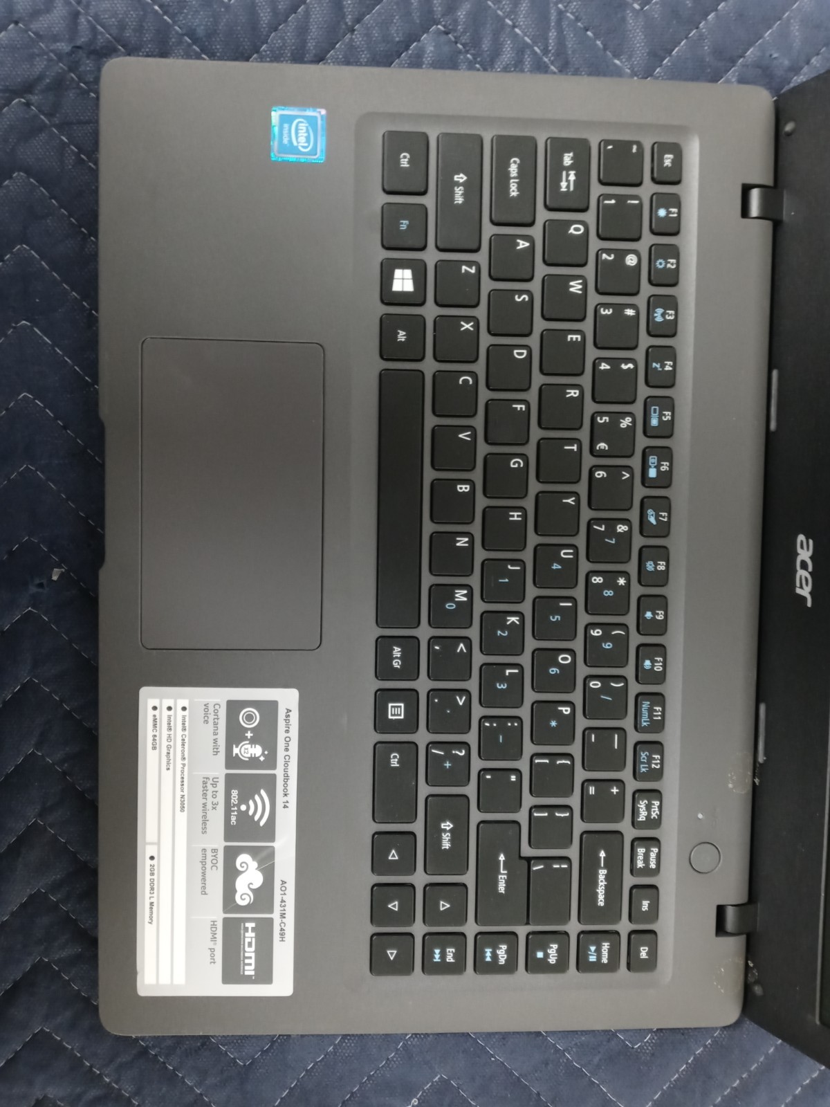 Acer Aspire One Cloudbook 14″ AO1-431M-C49H 2GB RAM 64GB Celeron N3050 1.6ghz