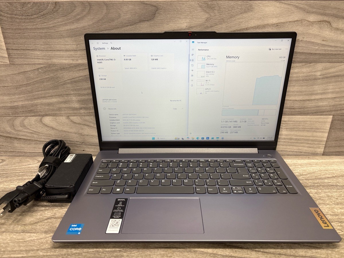 Lenovo IdeaPad 3i 15″ i3-N305 8GB RAM 256GB SSD Laptop (A1D032021)