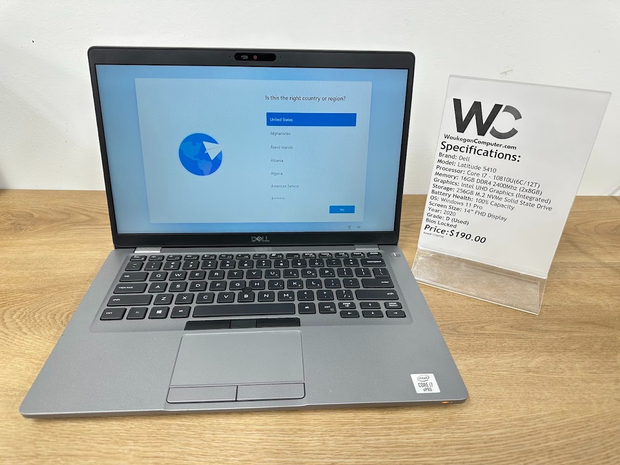 Dell Latitude 5410 Core i7 10810U, 16GB DDR4, Intel UHD, 256GB SSD, Bios Locked