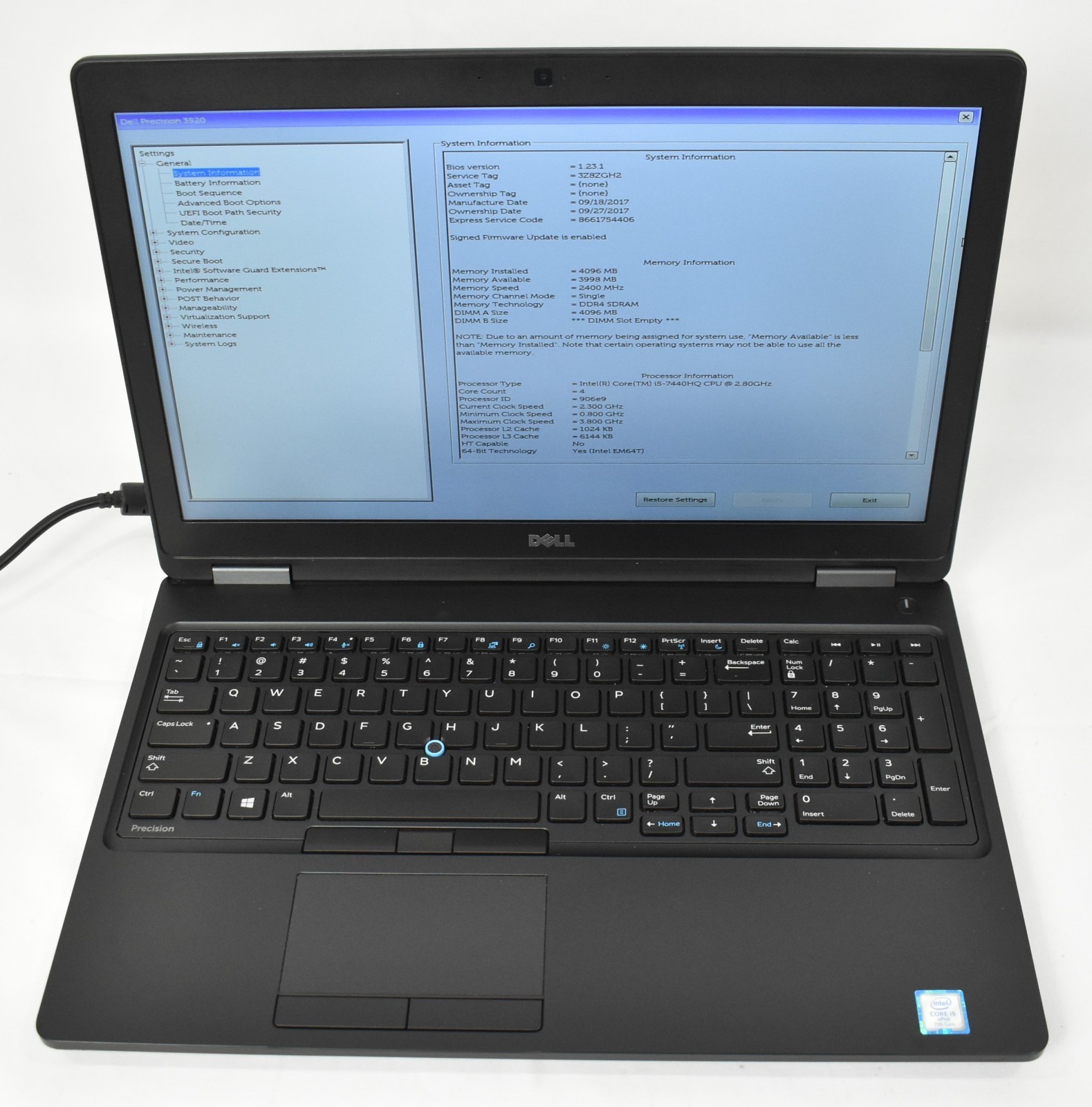 Dell Precision 3520 i5-7440HQ 2.8GHz 4GB 128GB SSD No OS For Parts or Repair