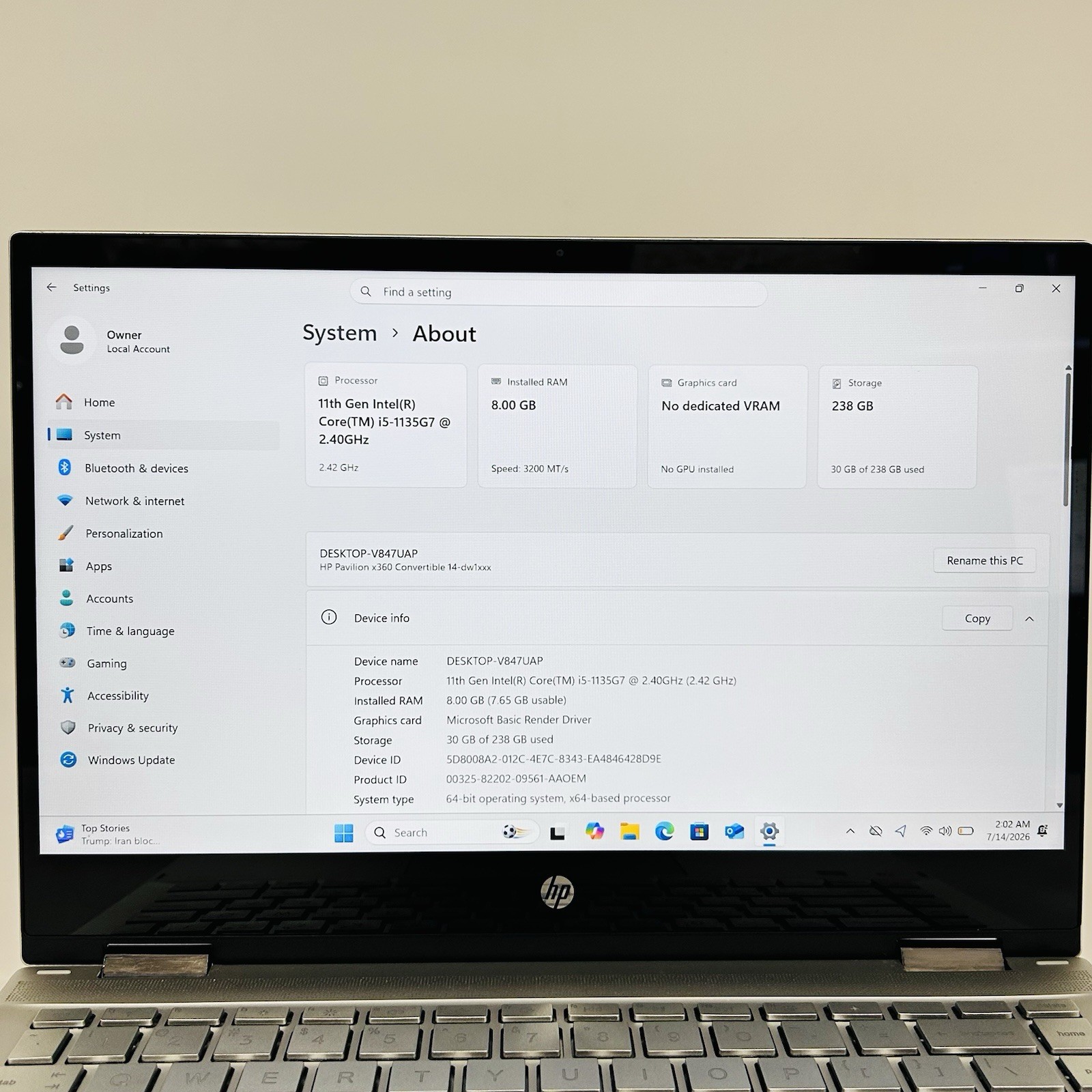 HP Pavilion x360 14 2-in-1 Touch Laptop i5 256GB SSD 8GB Win11 14-dw1010wm