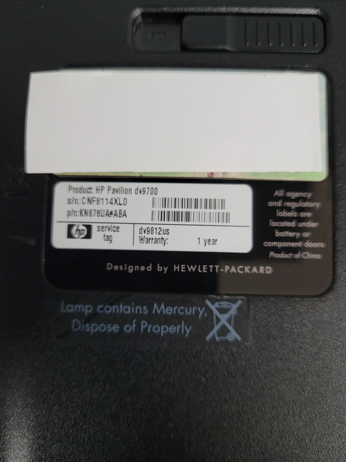 HP DV9812US Laptop AMD TURION 64 X2 @2.00 GHz 3GB RAM NO HDD