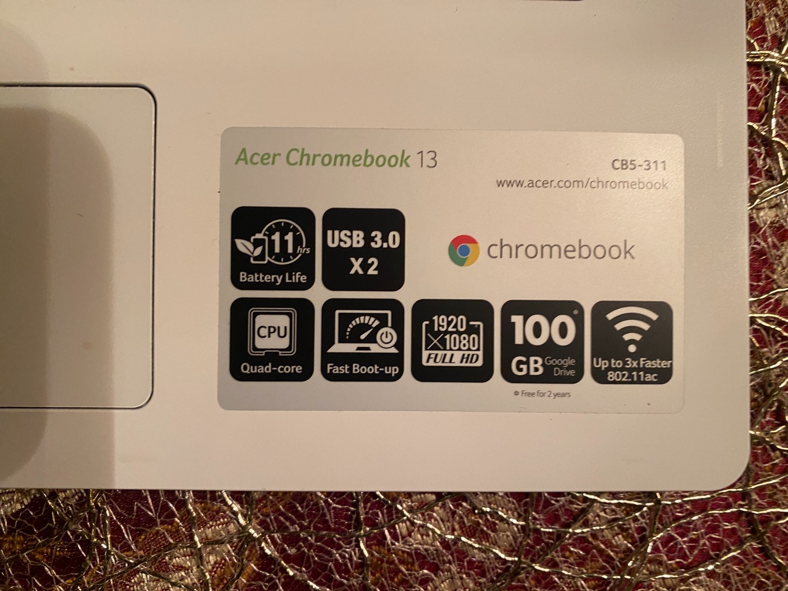 Acer 13 CB5-311 Chromebook 13.3″ NVIDIA TEGRA K1