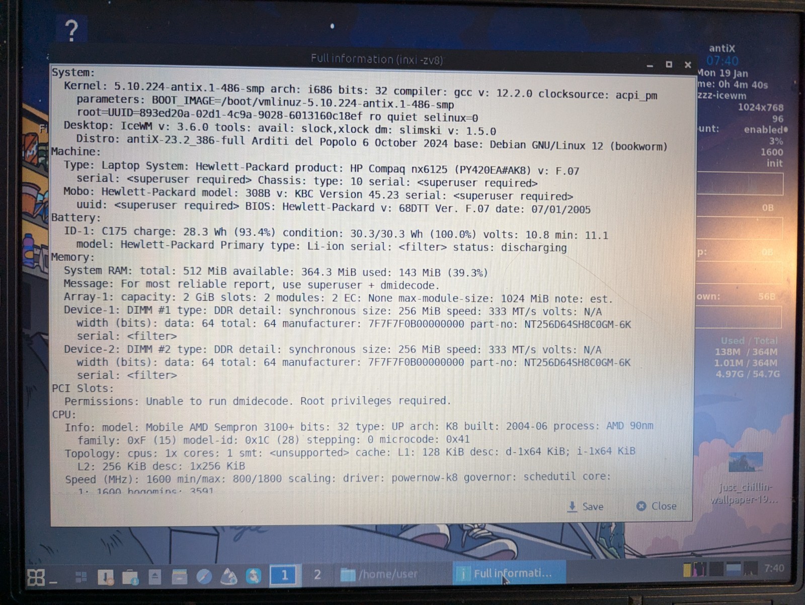 HP Compaq nx6125 Laptop – AMD Sempron 3100+, 60Gb HDD