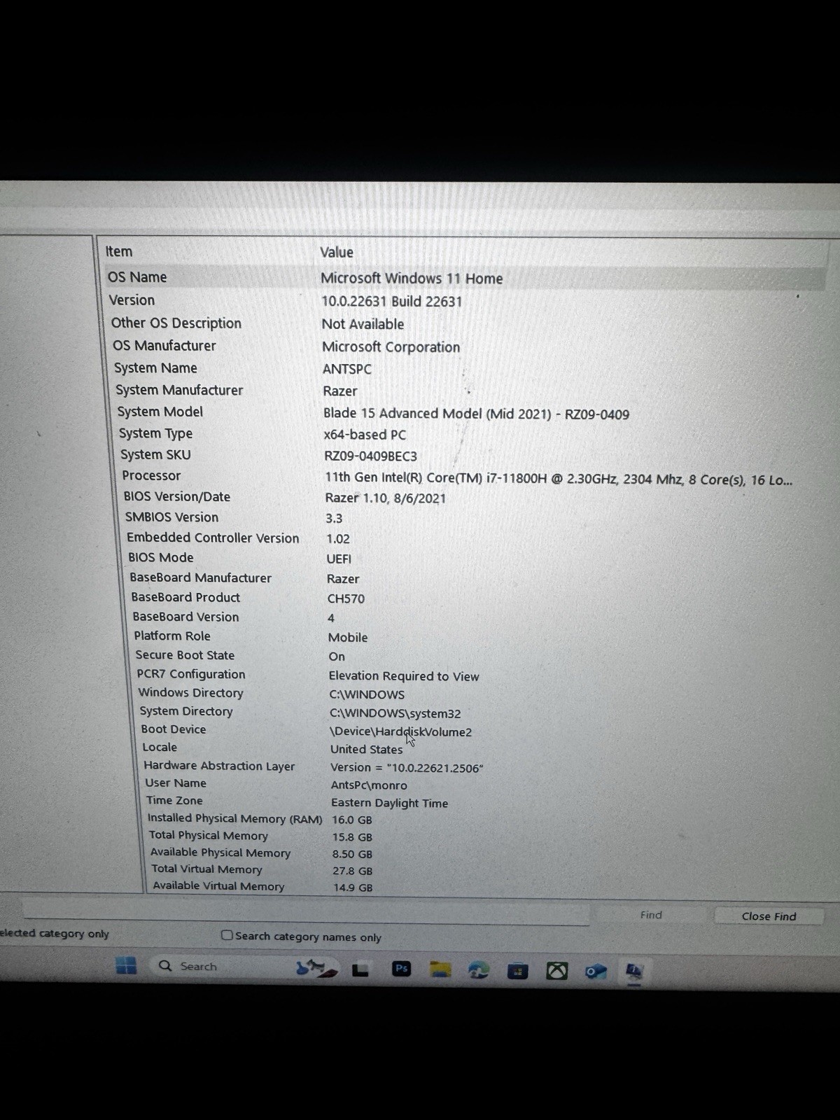 Razer Blade 15″ RTX 3070 16GB RAM i7-12800H 1.8GHz Gaming Laptop