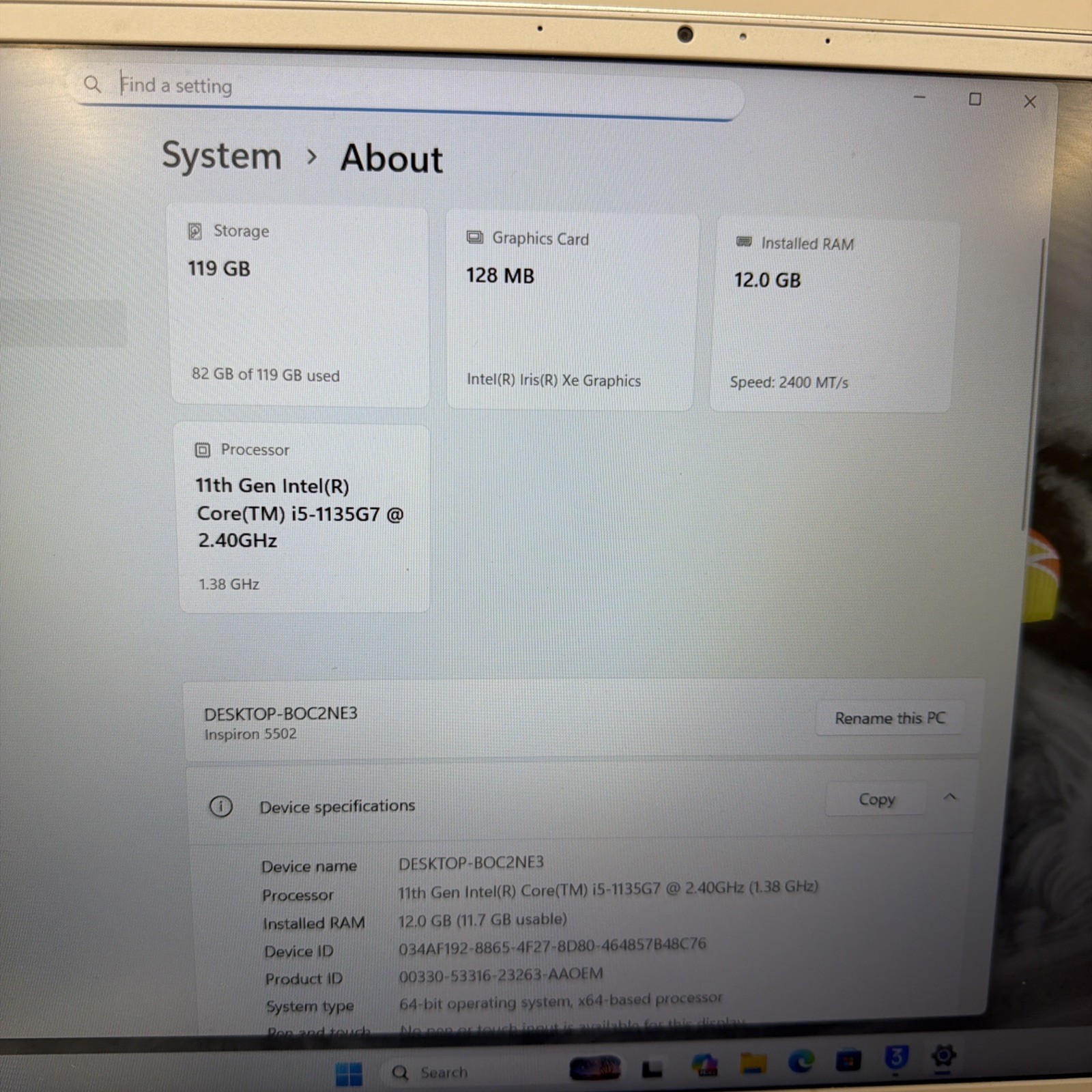 Dell Inspiron 15 5502 15.6″ Core i5-1135G7 1.8GHz 12GB RAM 512GB SSD