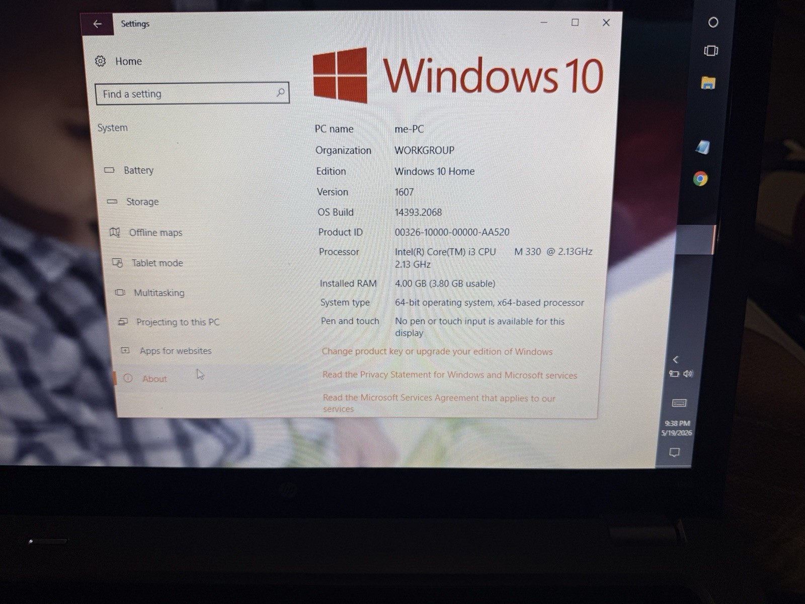 HP Laptop Notebook 15.6″ Intel i3 2.13ghz. 4 Gb Ram. Windows 10 Home.