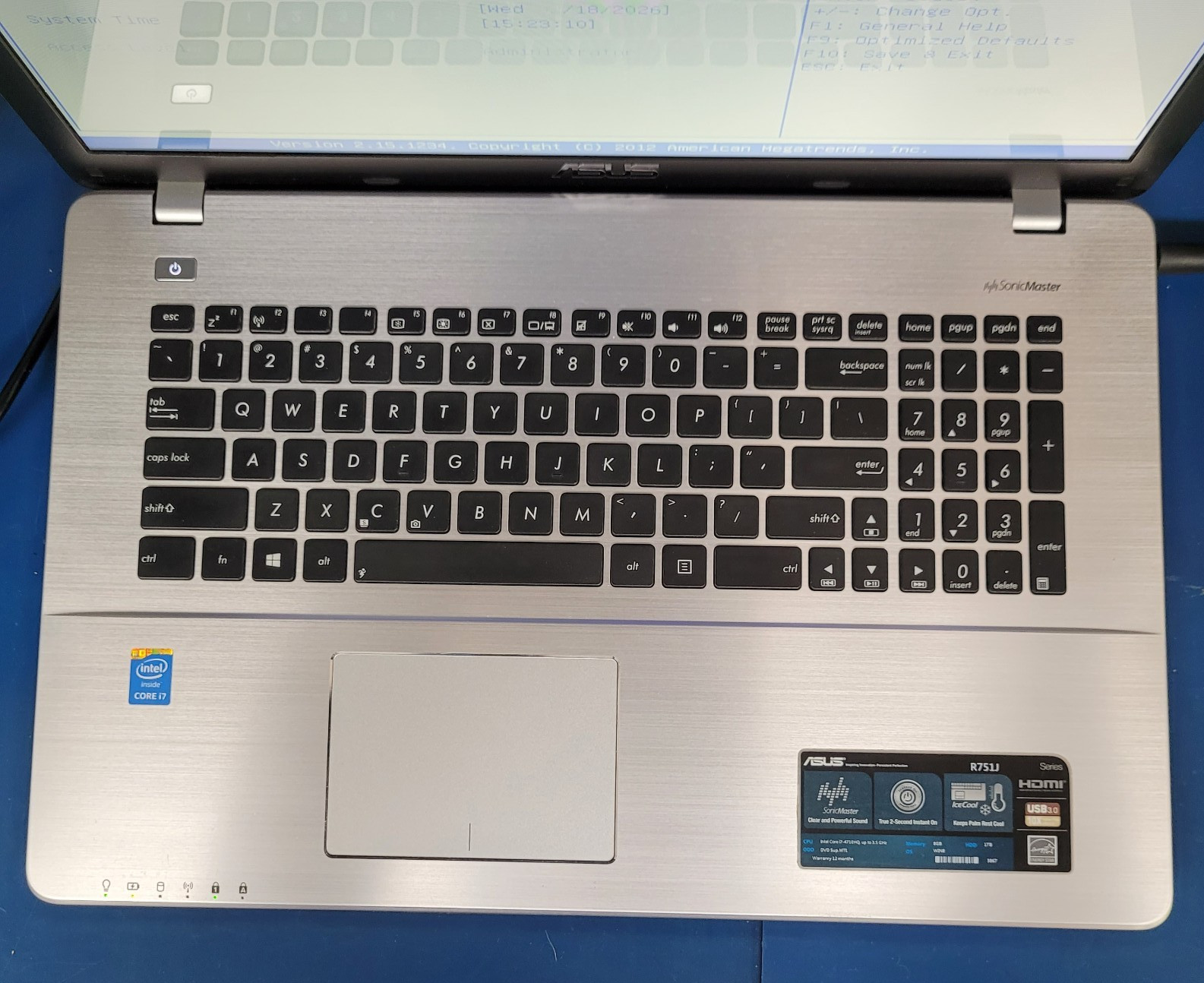 Asus R751J Laptop Intel i7-4710HQ @2.50 GHz 8 GB RAM NO HDD