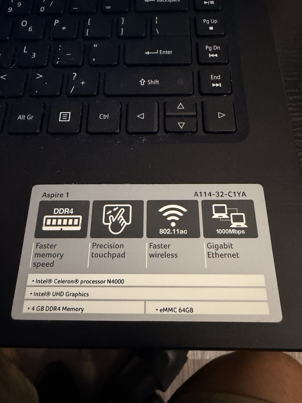 Acer Aspire 1 A114-32 14in FHD Celeron N4000 4GB 64GB eMMC Win10