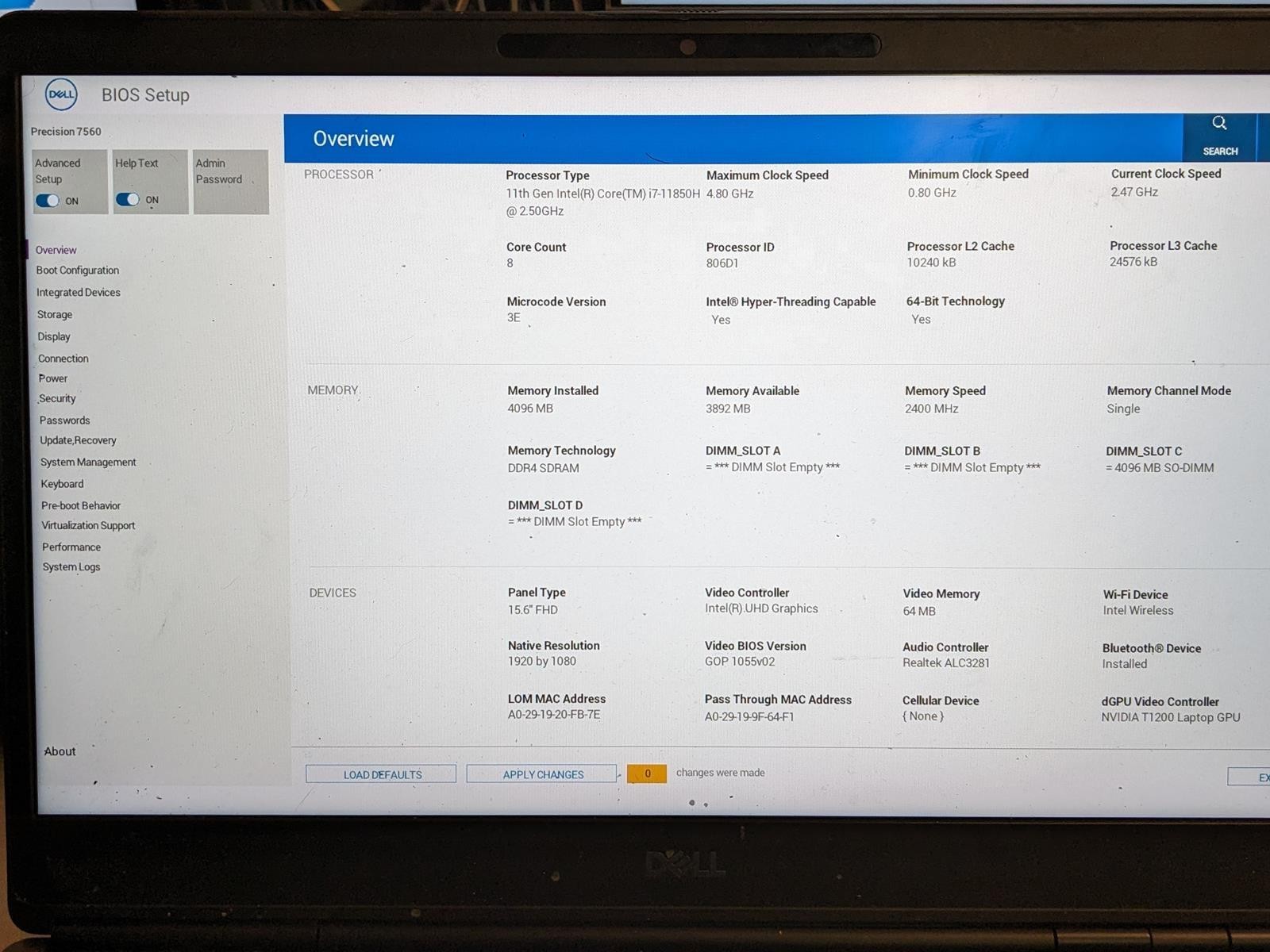 DELL PRECISION 7560 i7-11850H @ 2.50GHz, 4GB RAM, NO HDD/OS