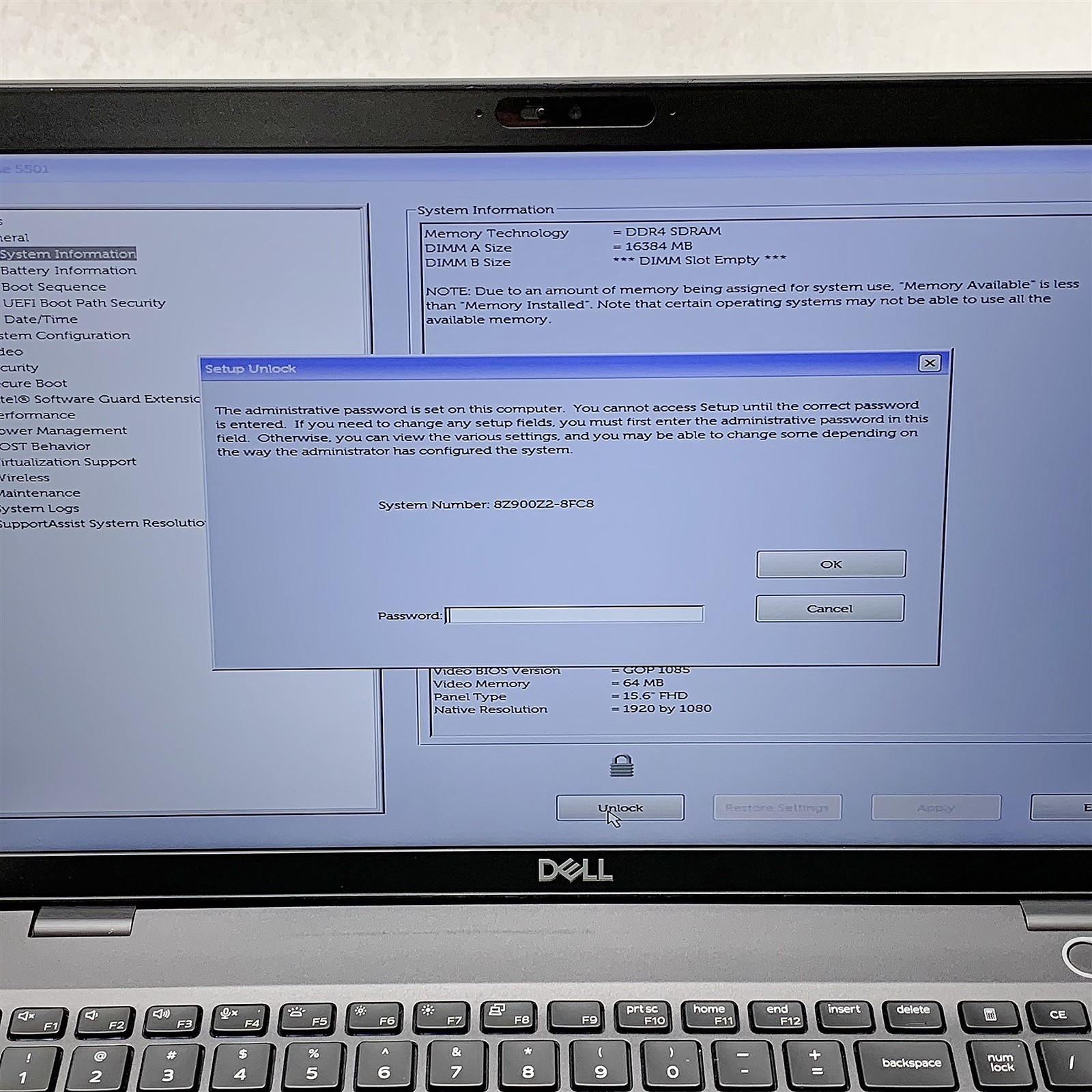 Dell Latitude 5501 Laptop i5 9400H 2.50GHZ 15.6″ FHD 16GB RAM NO HDD BIOS LOCKED