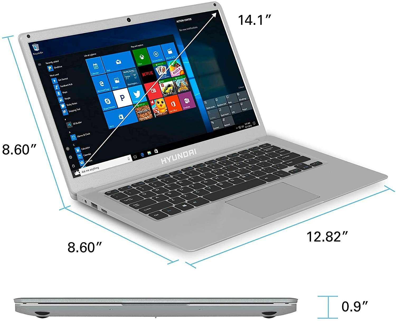 Hyundai Thinnote-A, 14.1″ Celeron Laptop, 4GB RAM, 64GB Storage, Expandable 2.5″
