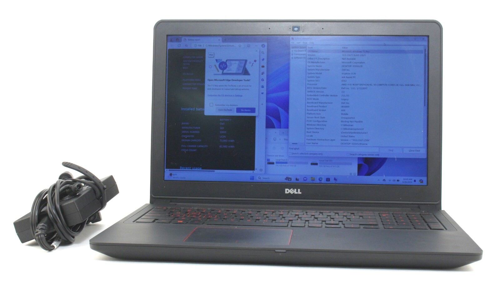 Dell inspiron 15-5576 16GB 2.6GHz AMD A10-9630P 1.1TB SSD Radeon RX560; 6121509