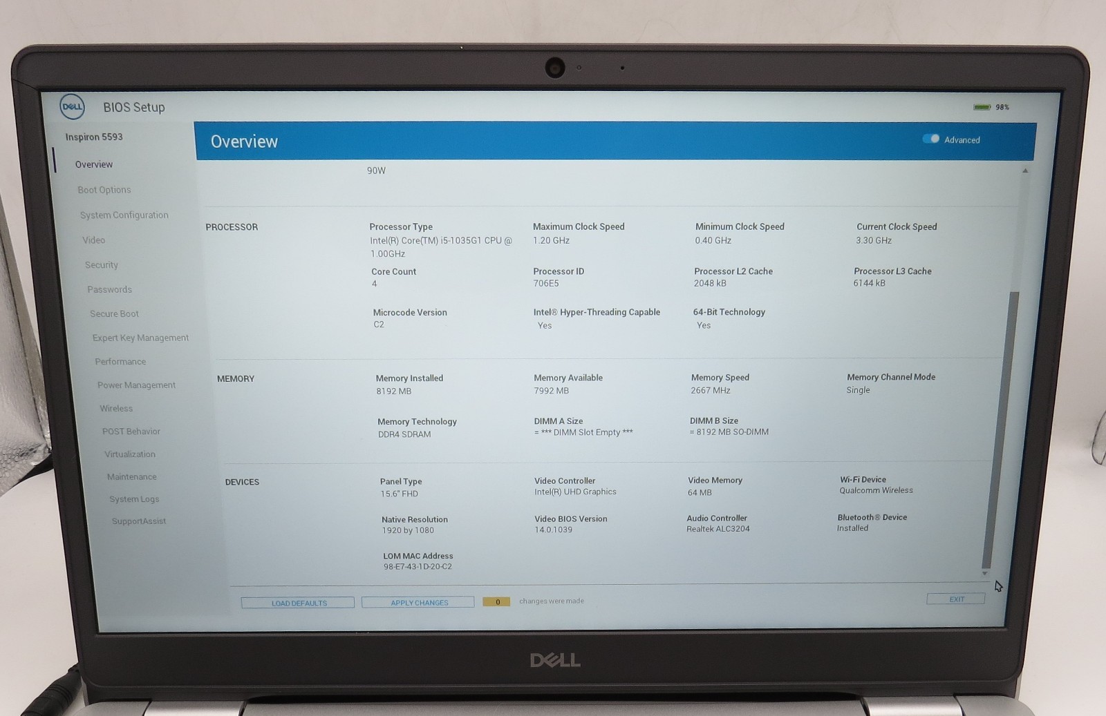 Dell Inspiron 5593-i5-1035G1@1.0GHz-8GB RAM-480GB 2.5+256GB M.2-WIN11PRO *READ*