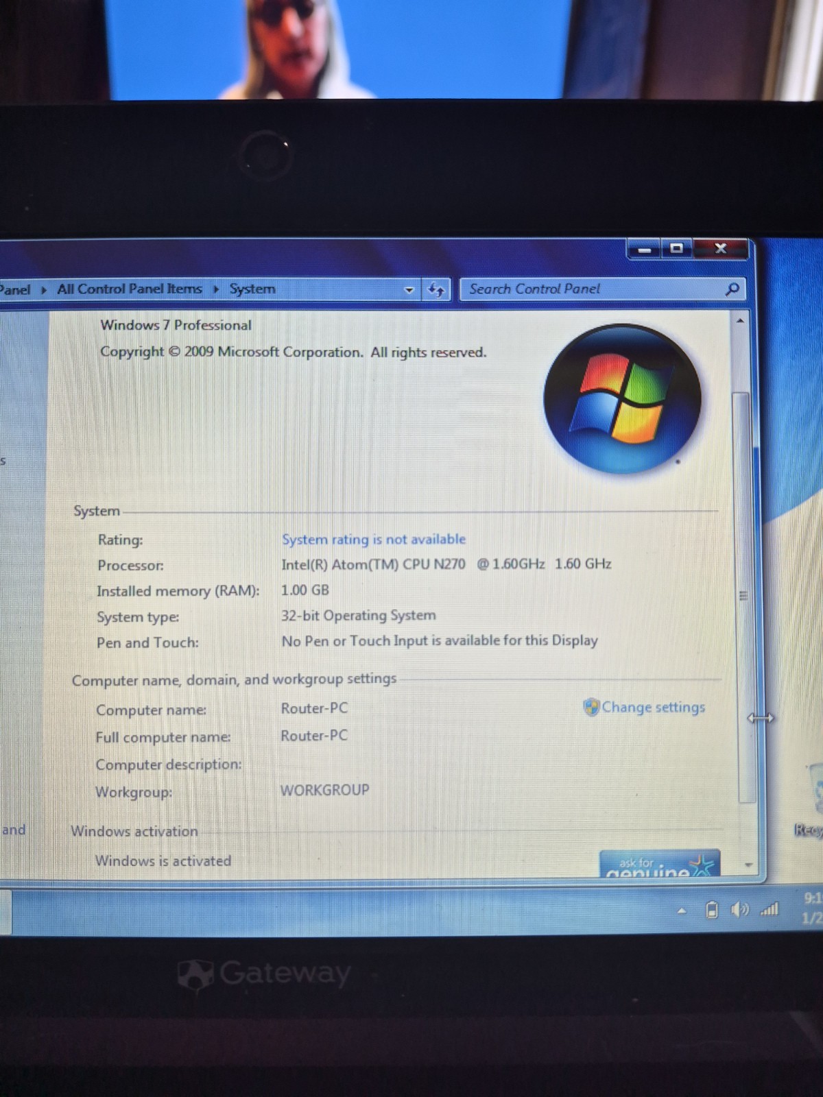 Gateway KAV60 Retro Mini Gaming Laptop Intel Atom 1.60GHz 1GB Win 7, no charger