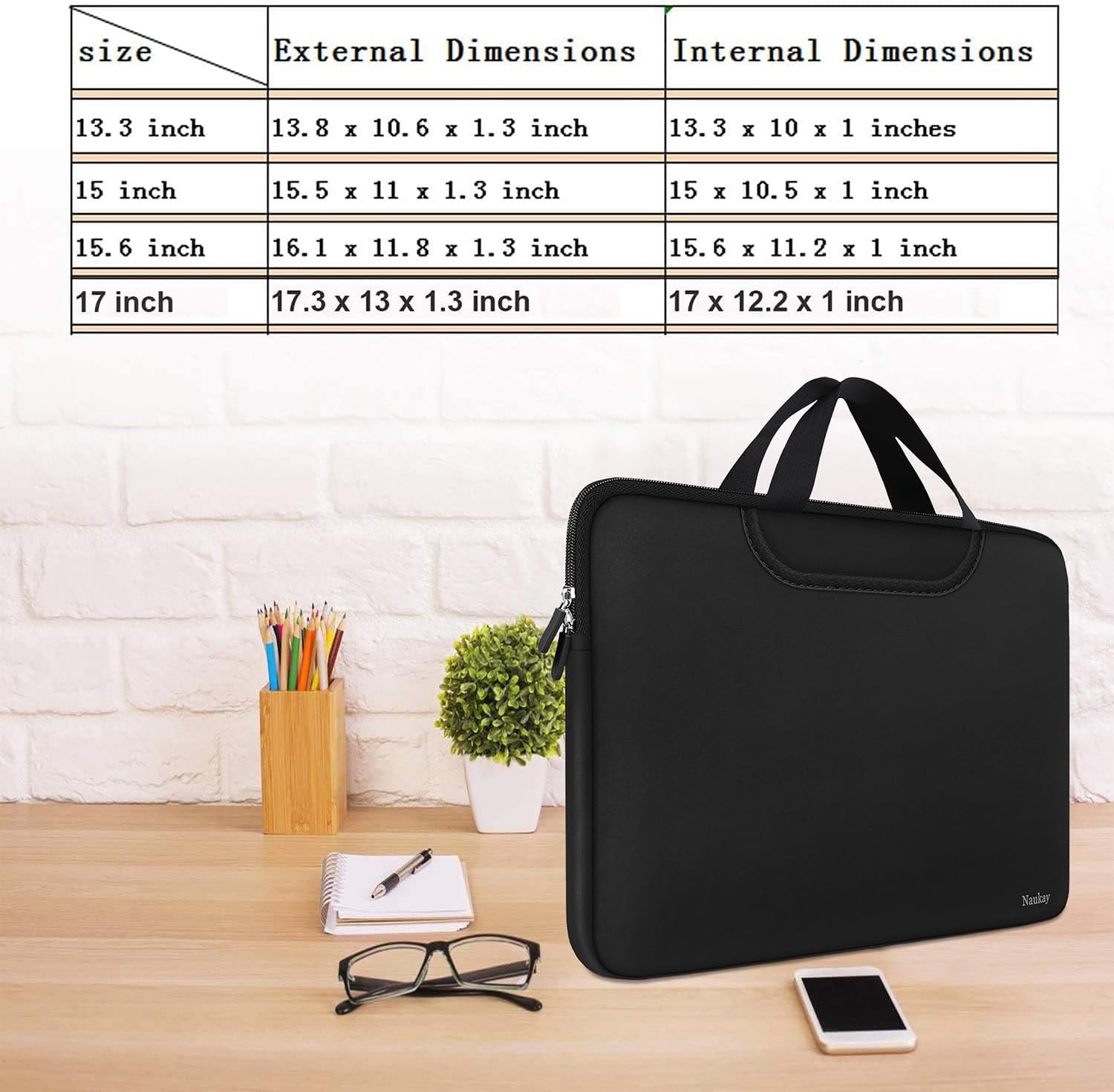 Neoprene Laptop Sleeve 17 Inch with Handle, Protective Case for 15.6 17 Inch Lap