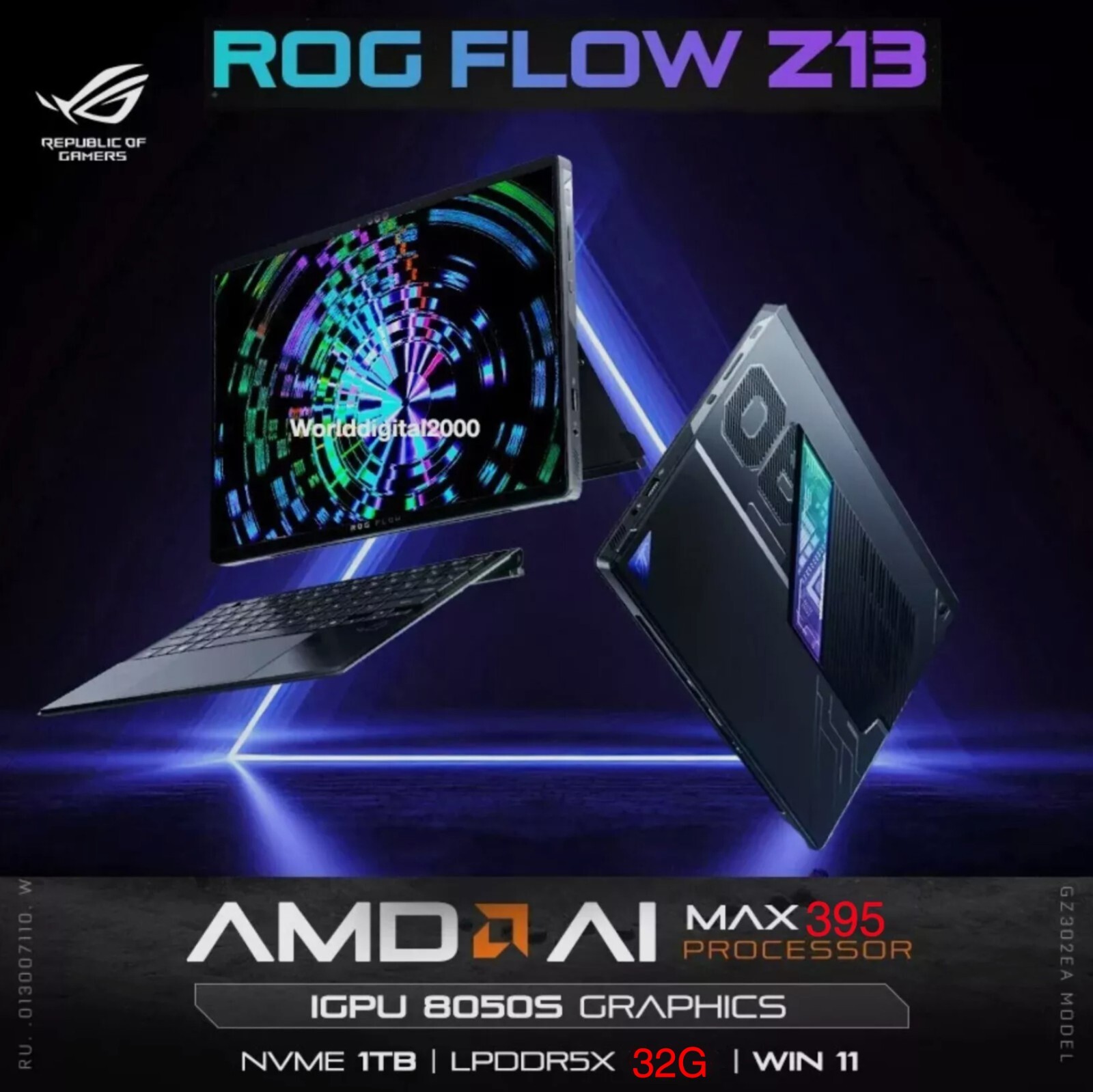 2025 ASUS ROG FLOW Z13 AMD AI Max+ 395 32G 1TB 13.4 2.5K 500nits Dolby Vision