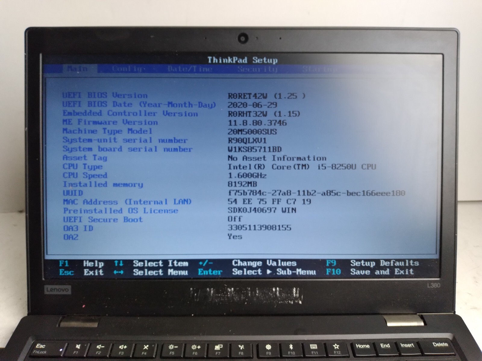 LENOVO THINKPAD L380 YOGA w/i5-8250U, 8GB RAM, 13.3″ Laptop for Parts & Repair