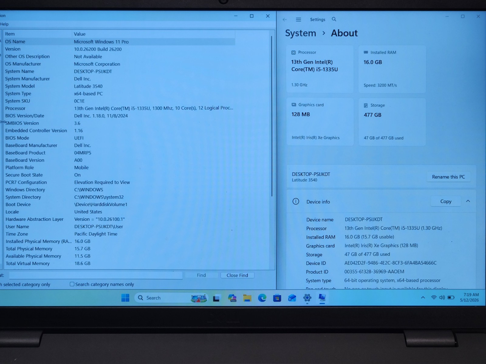 Dell Latitude 3540 15.6″ Laptop i5-1335U 1.3 Ghz 16GB DDR4 256GB SSD W11P + AC
