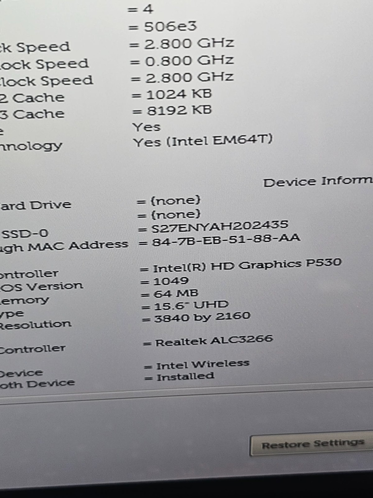 Clean Dell Precision 5510 16″ Xeon E3-1505v5 2.8GHz 16GB RAM UHD Screen WiFi BT