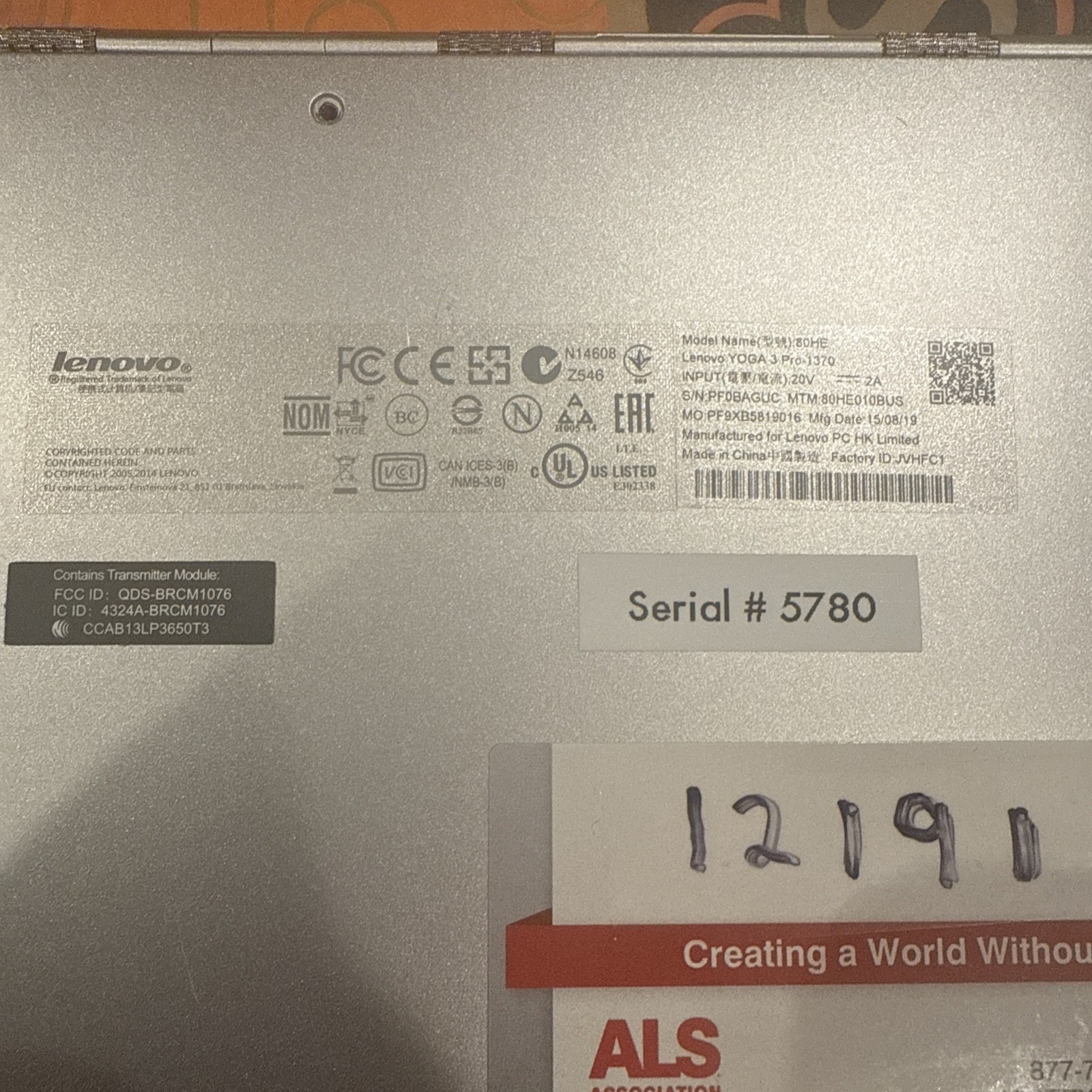 Lenovo Yoga 3 Pro-1370 Intel Core M-5Y71 8GB RAM NO HDD/OS For Parts