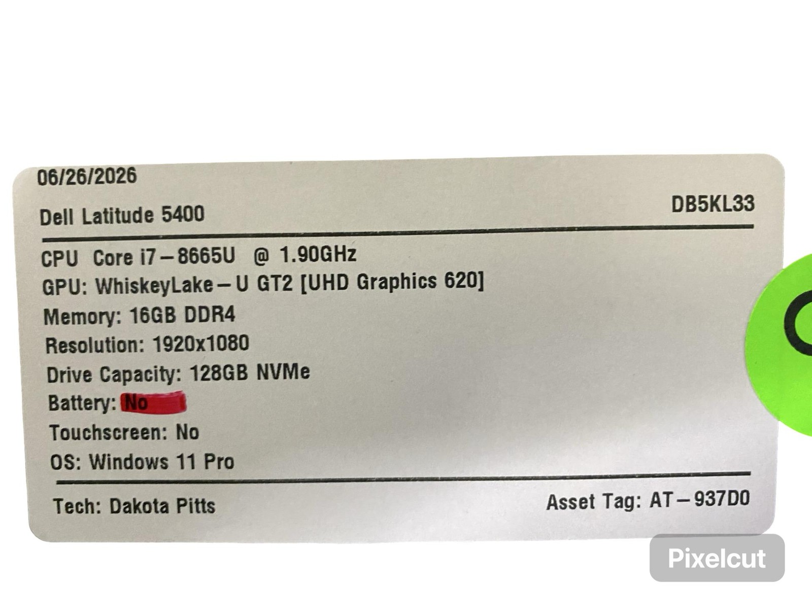 Dell Latitude 5400 Corei7 8665U 16GB Win11Pro 128GB No Battery Grade C