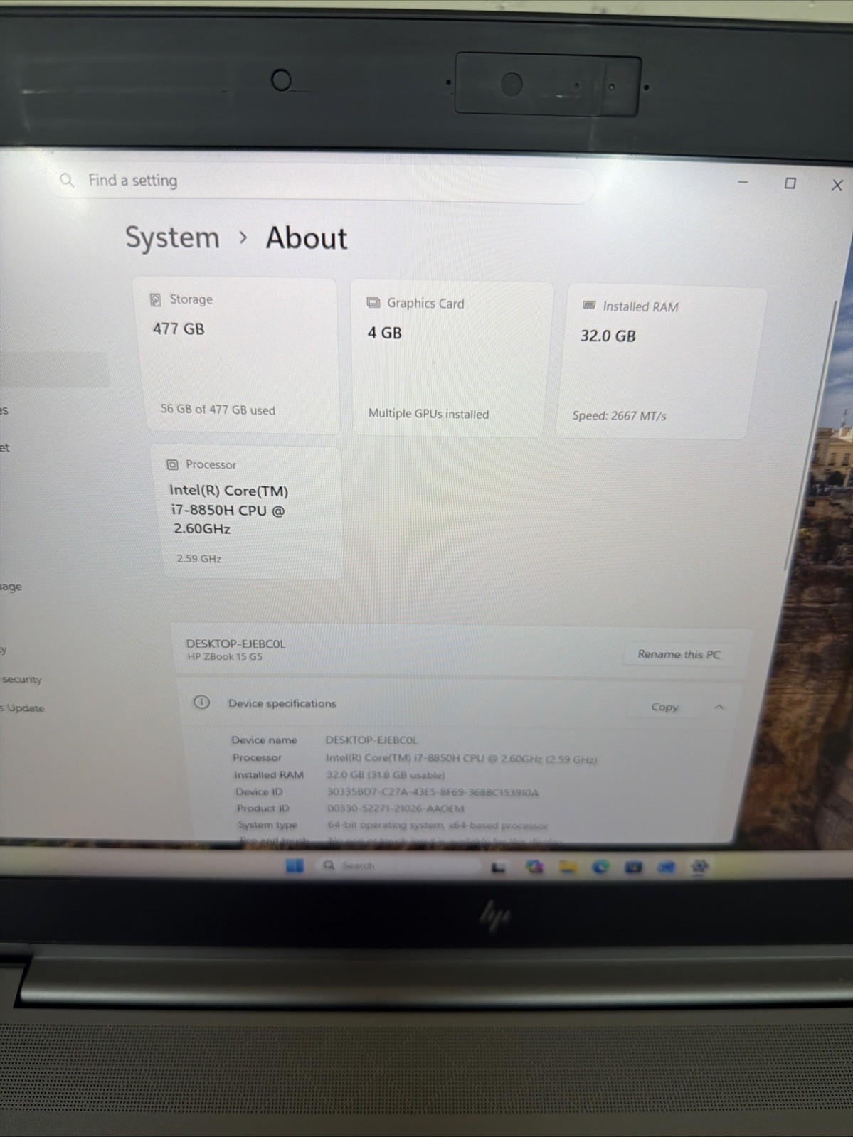 HP ZBOOK 15 G5 15.5″ Intel Core i7-8850H 2.60GHz 32GB RAM 512GB NVMe-withcharger