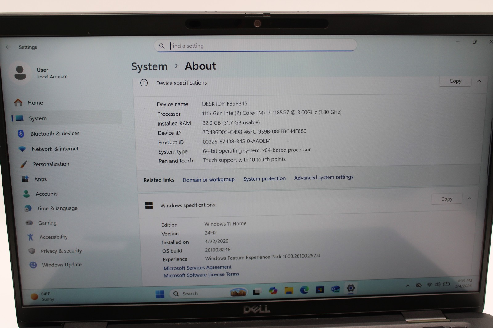 Dell Latitude 7420 Touch i7-1185G7 @ 3 GHz 32GB RAM 256GB SSD W11H *READ