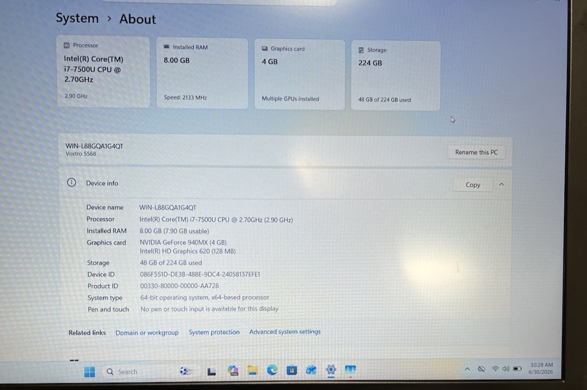 Dell Vostro 5568 15.6″ i7-7500U Laptop – 8GB RAM – 256GB SSD – 4GB GeForce 940MX