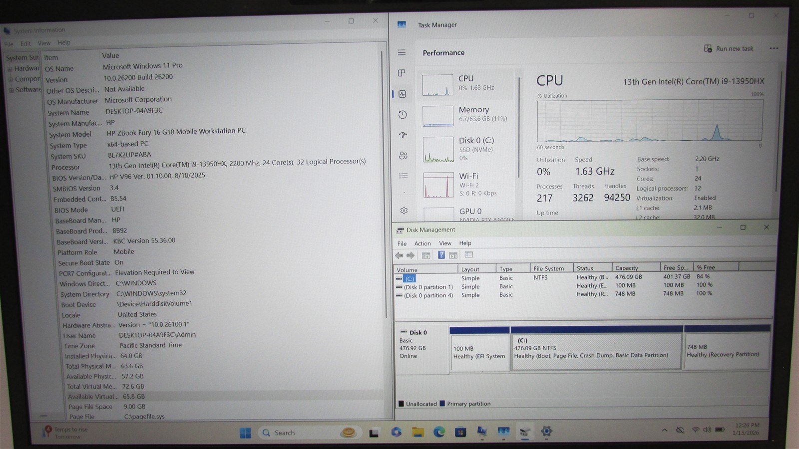 HP ZBook Fury 16 G10 i9-13950HX 2.2GHz 64GB 512GB NVME 15.6″ Win 11 Pro SCUFFS
