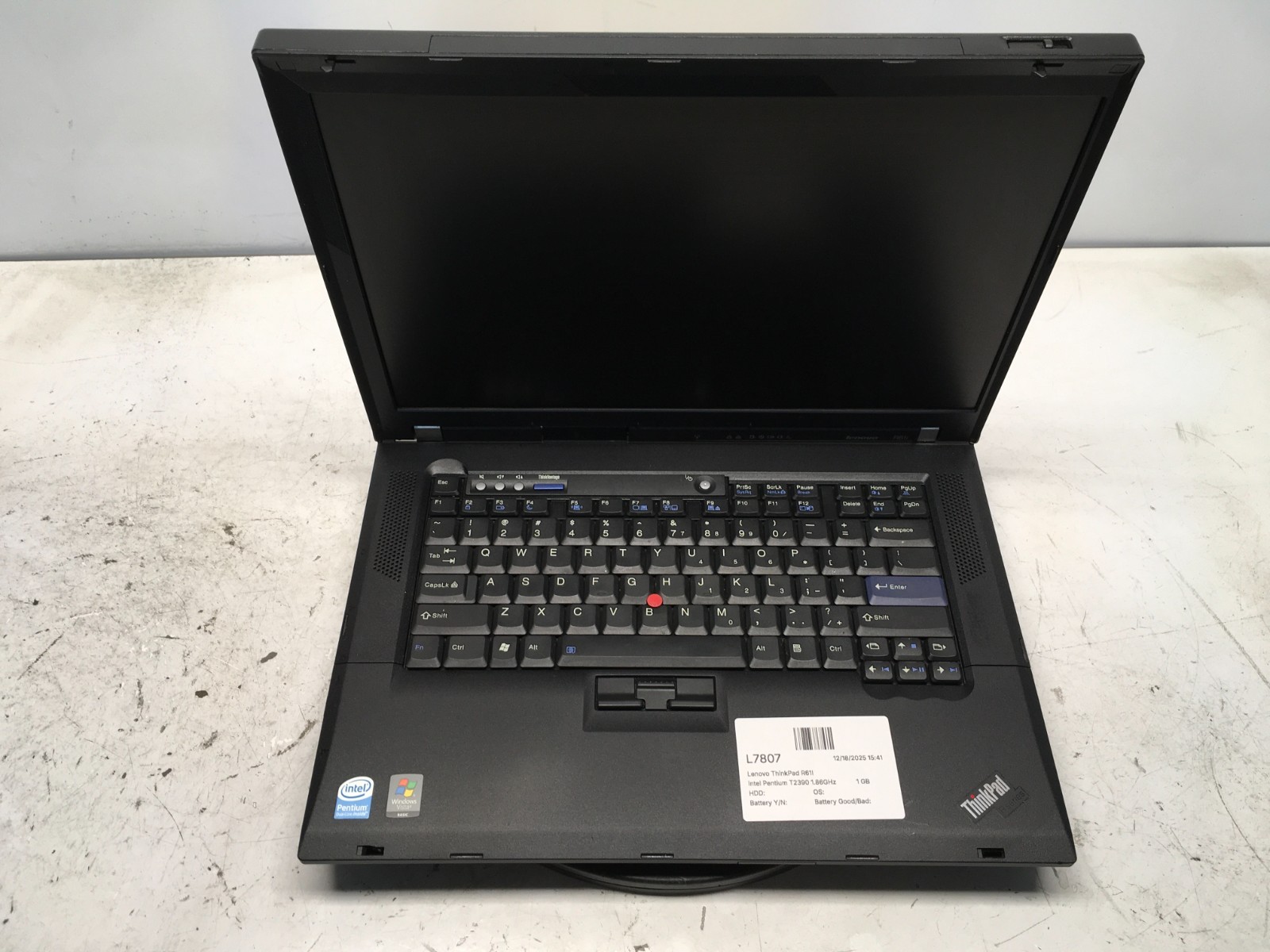 Lenovo ThinkPad R61I Intel Pentium T2390 1.86GHz 1 GB NO HDD