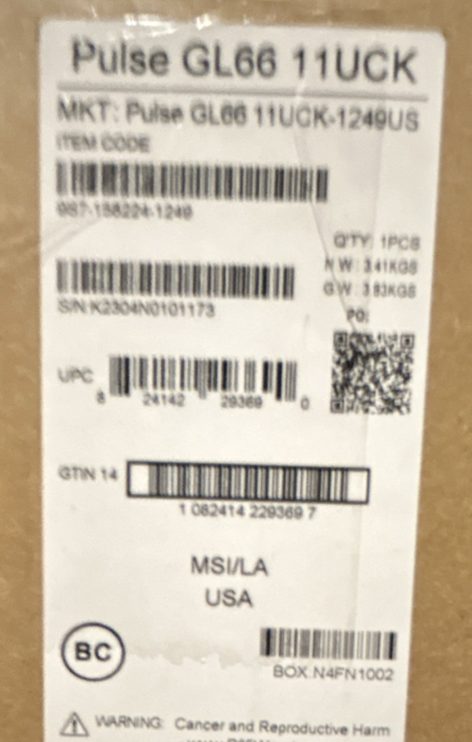 MSI Pulse GL66 11UCK i7-11800H 16GB 160GB SSD RTX, 15.6in, Windows 11 Home