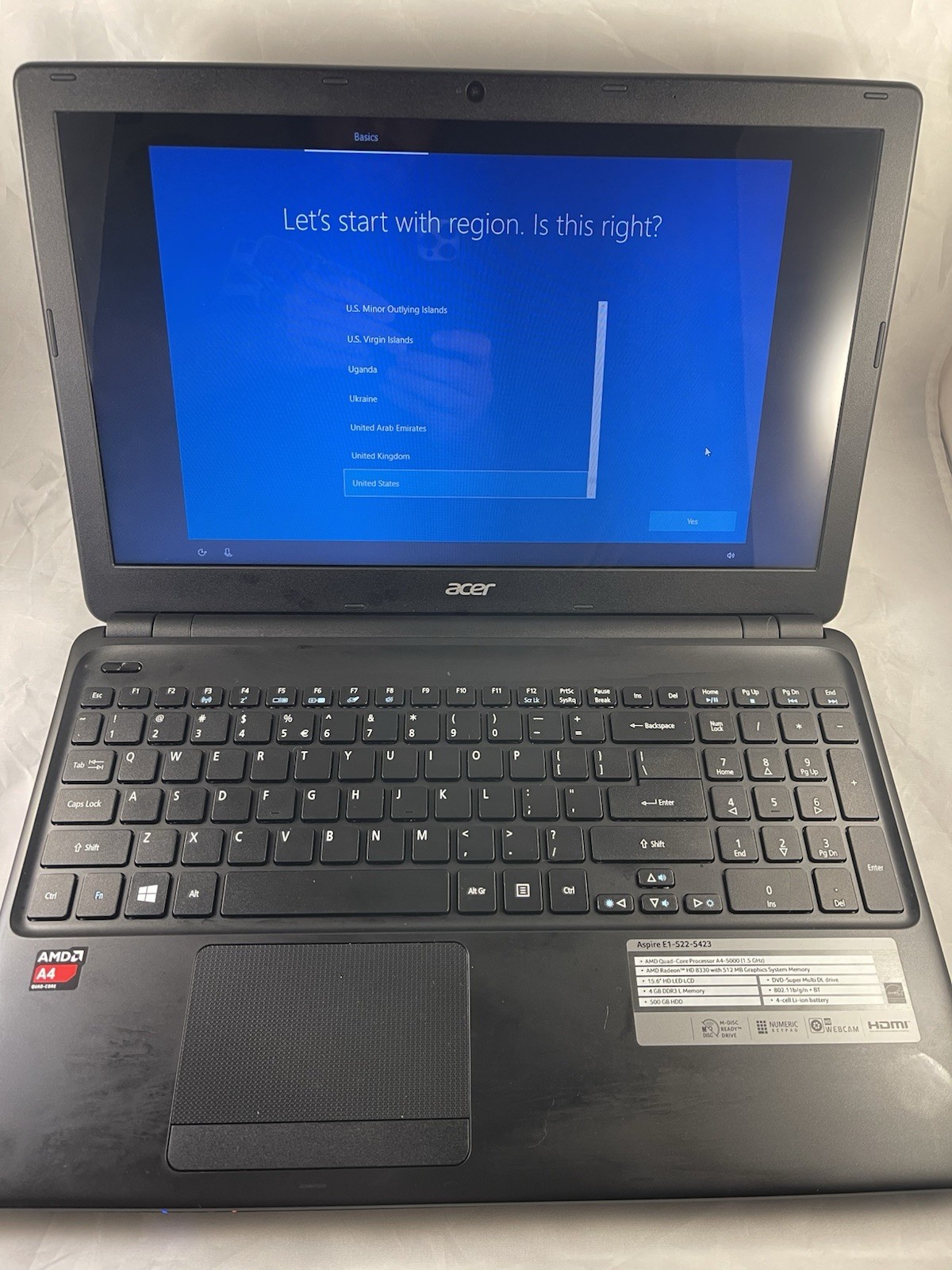 Acer Aspire E1-522 5423 Laptop – AMD A4-5000 1.5GHz, 4GB RAM, 500GB HDD, Win10