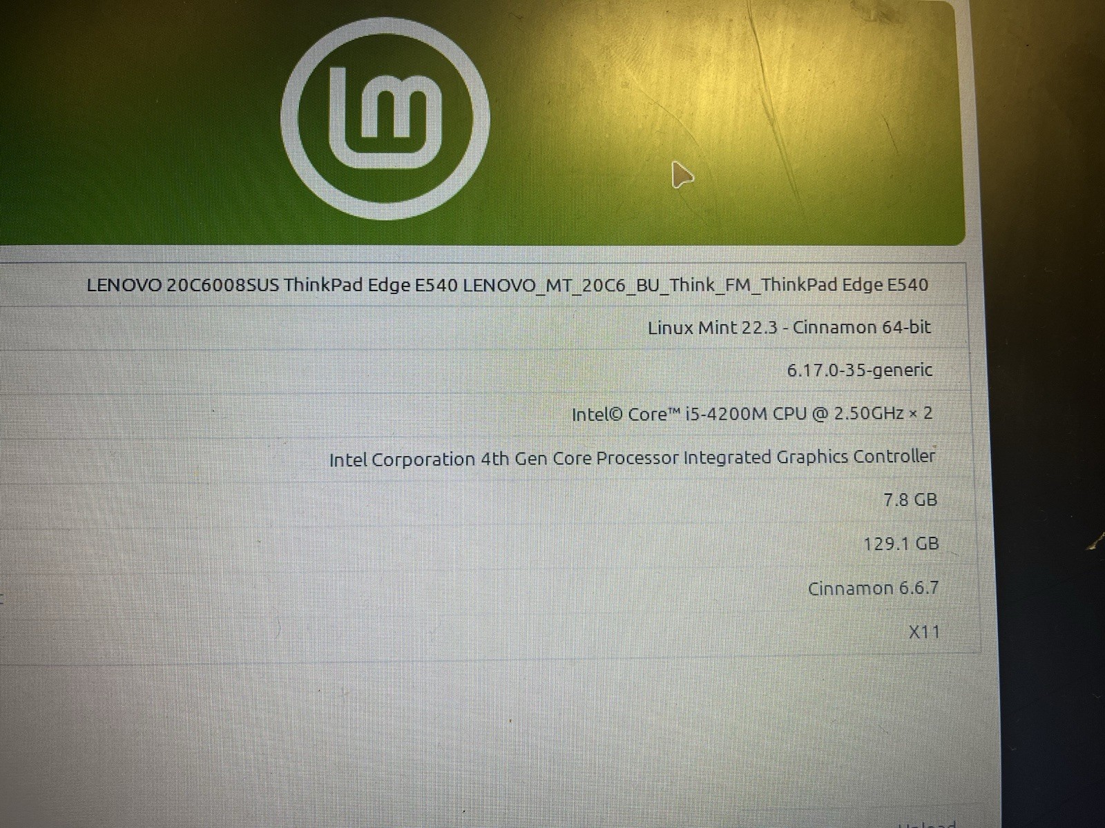 Lenovo ThinkPad E540 15.6″ i5-4200M 8GB RAM 128GB Linux Mint (READ)