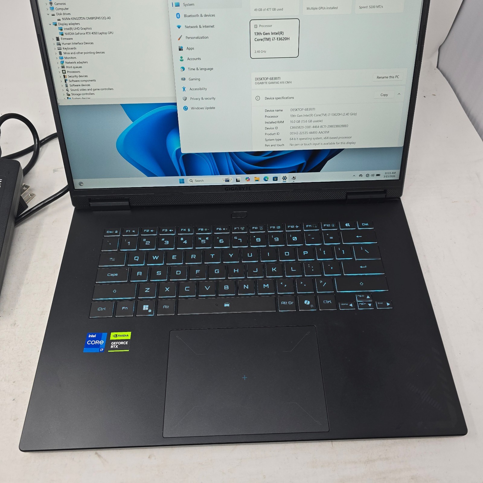 GIGABYTE – GAMING A16 – Core I7 13620H – 16GB DR5 – SSD 512GB – RTX4050 – Clean