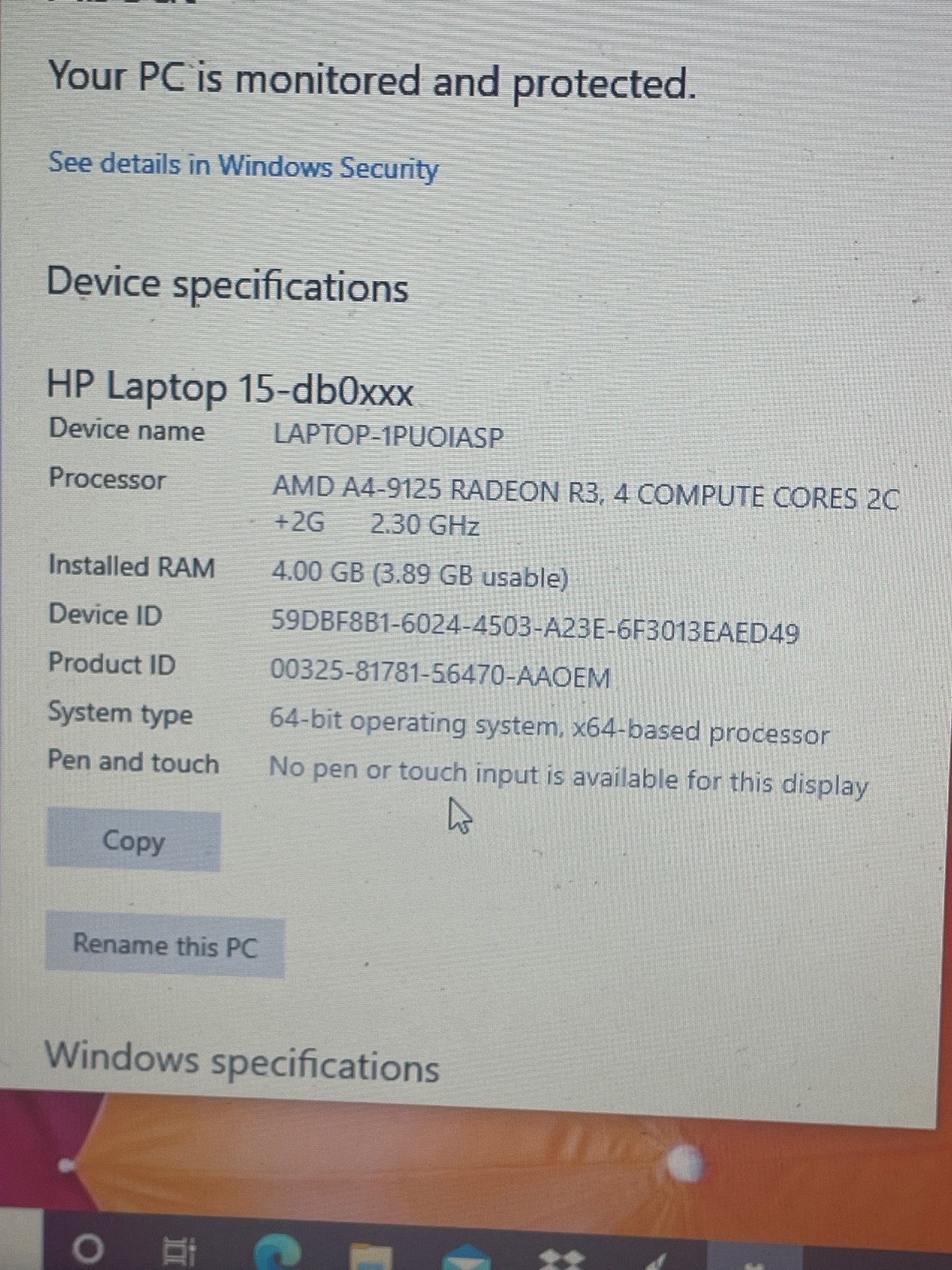 hp 15 db0093wm 15.6 laptop