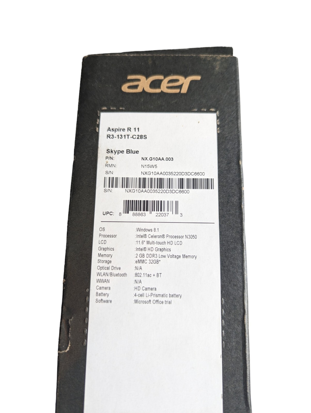 Acer Aspire R11 R3-131T-C28S 11.6″ 2-in-1 Celeron N3060 32GB 2GB- Needs Battery